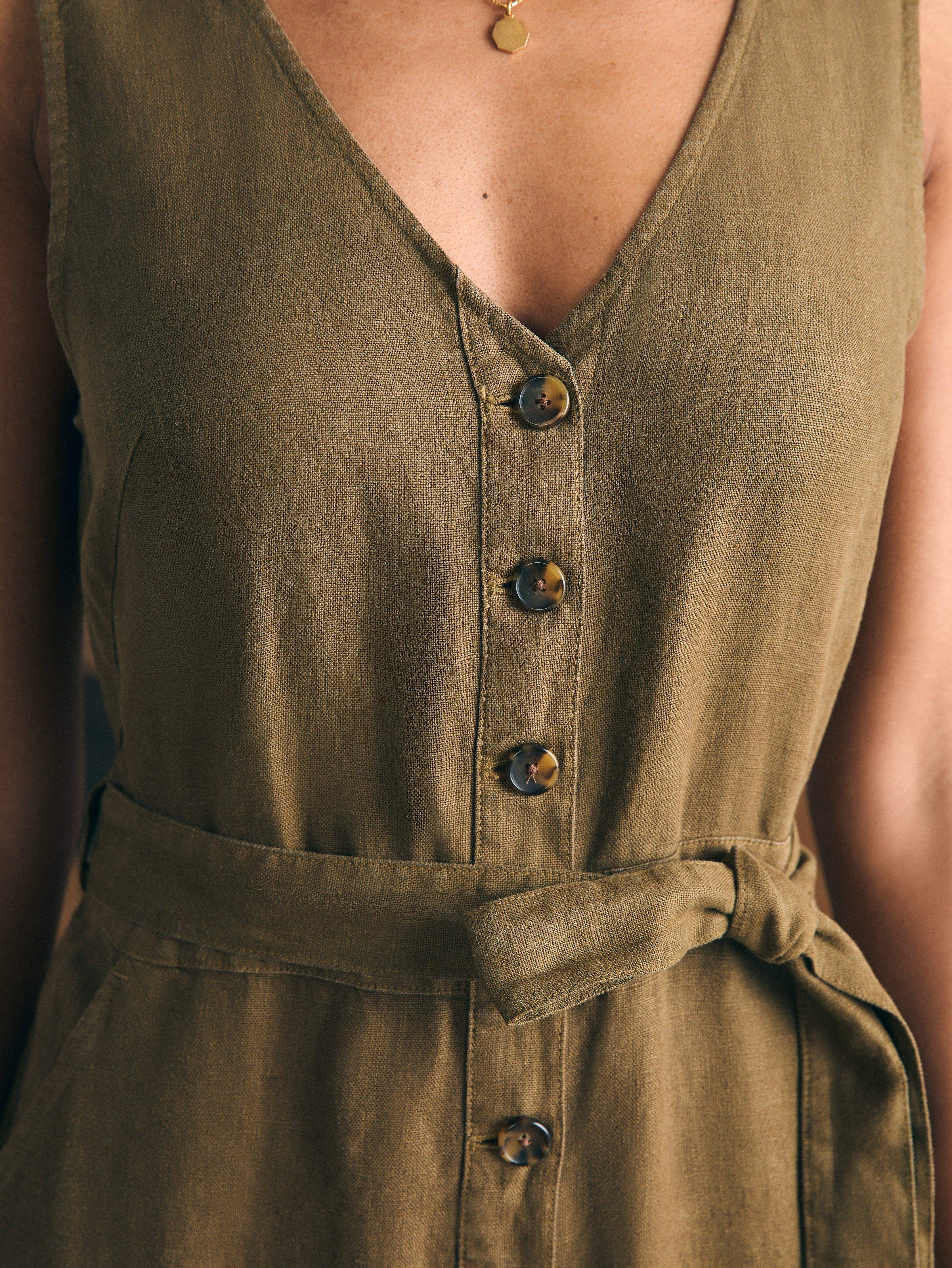 Alina Linen Jumpsuit - Military Olive - Image 2