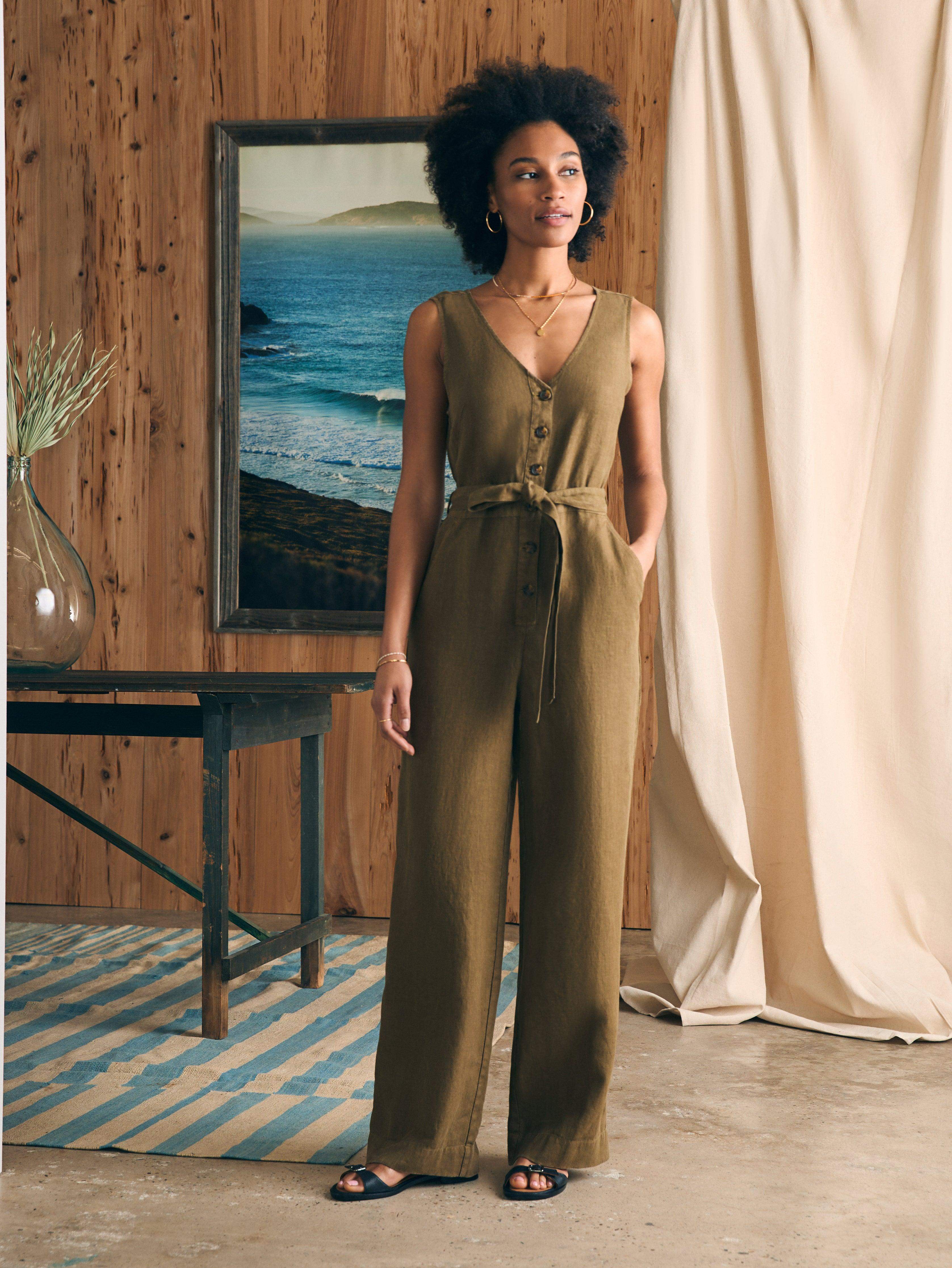 Alina Linen Jumpsuit - Military Olive - Image 3