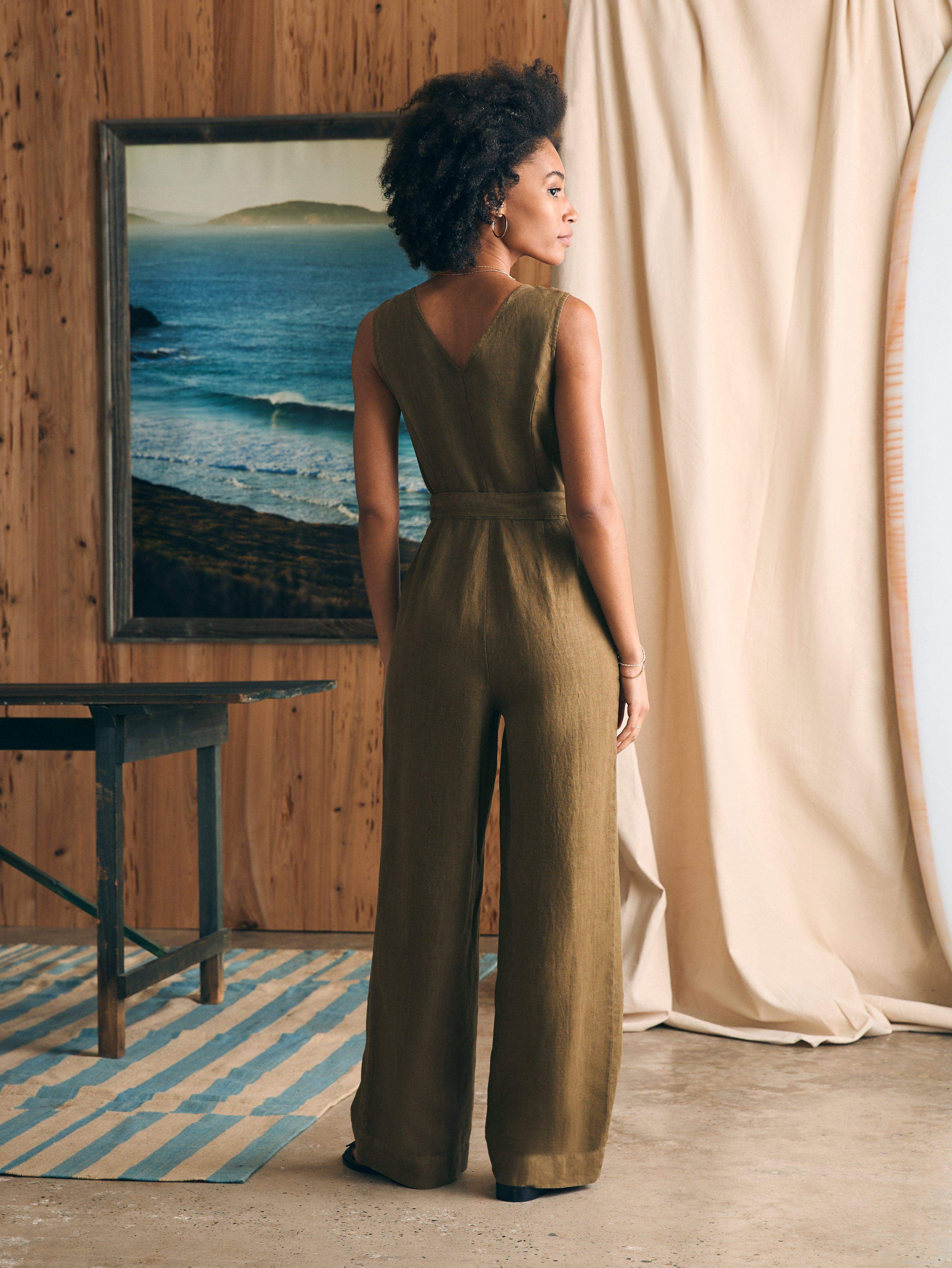 Alina Linen Jumpsuit - Military Olive - Image 4