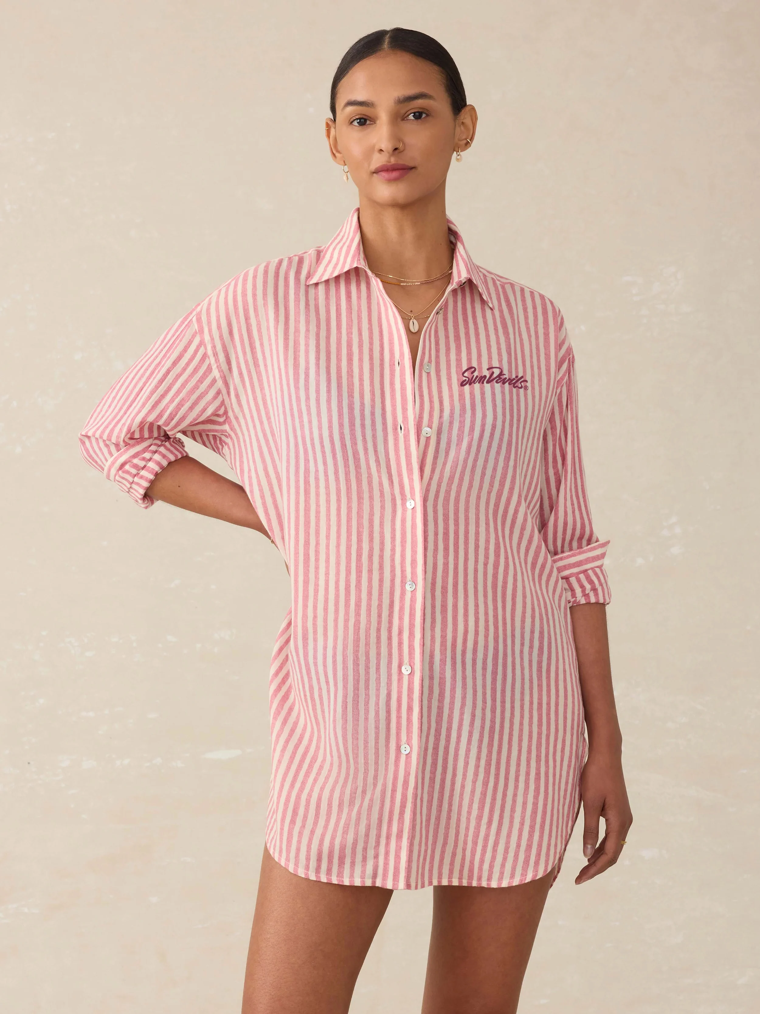 Arizona State University Haze Shirtdress - Rose Watercolor Stripe