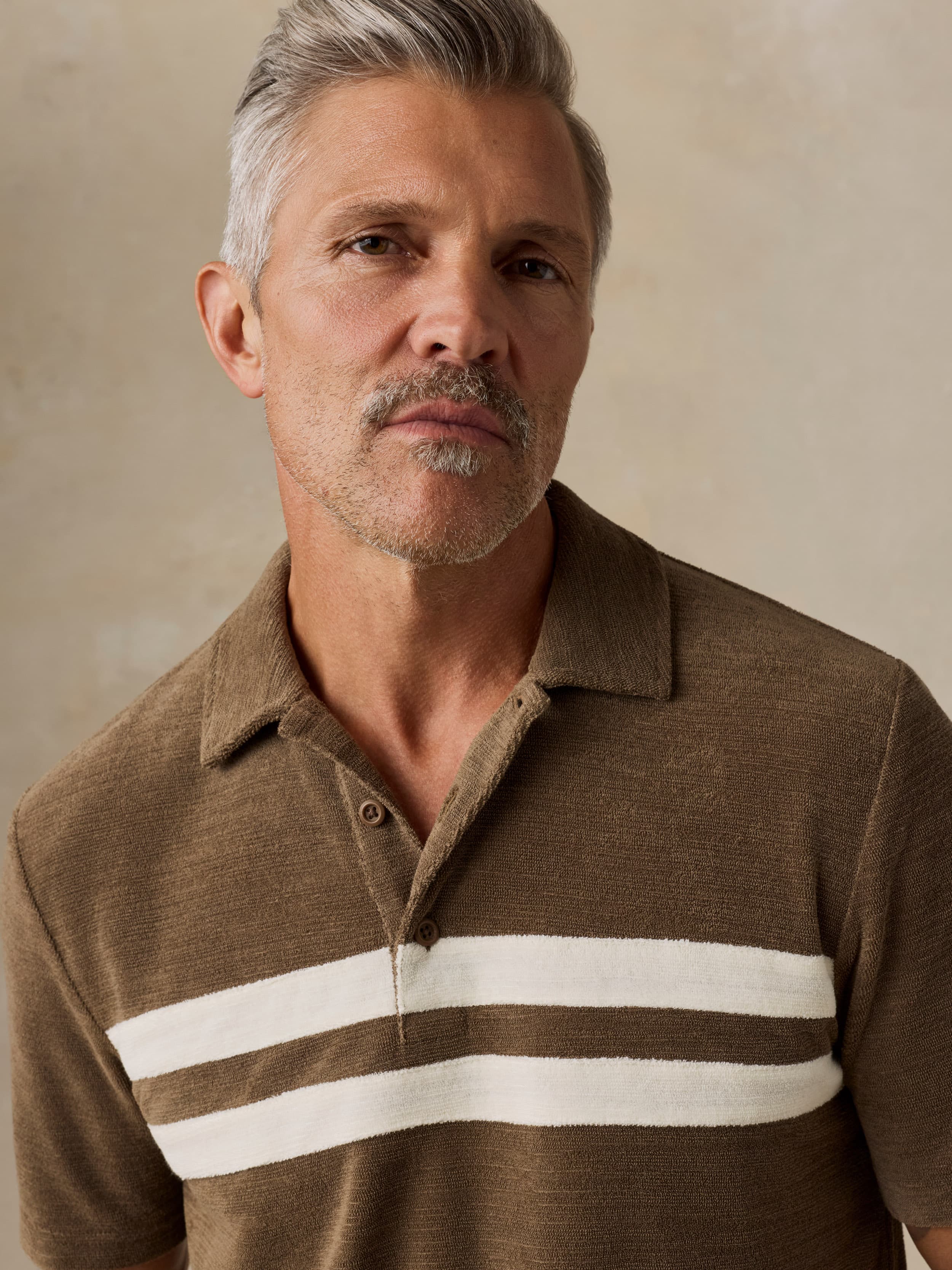 Cabana Towel Terry Surf Stripe Polo - Island Brown - Image 3