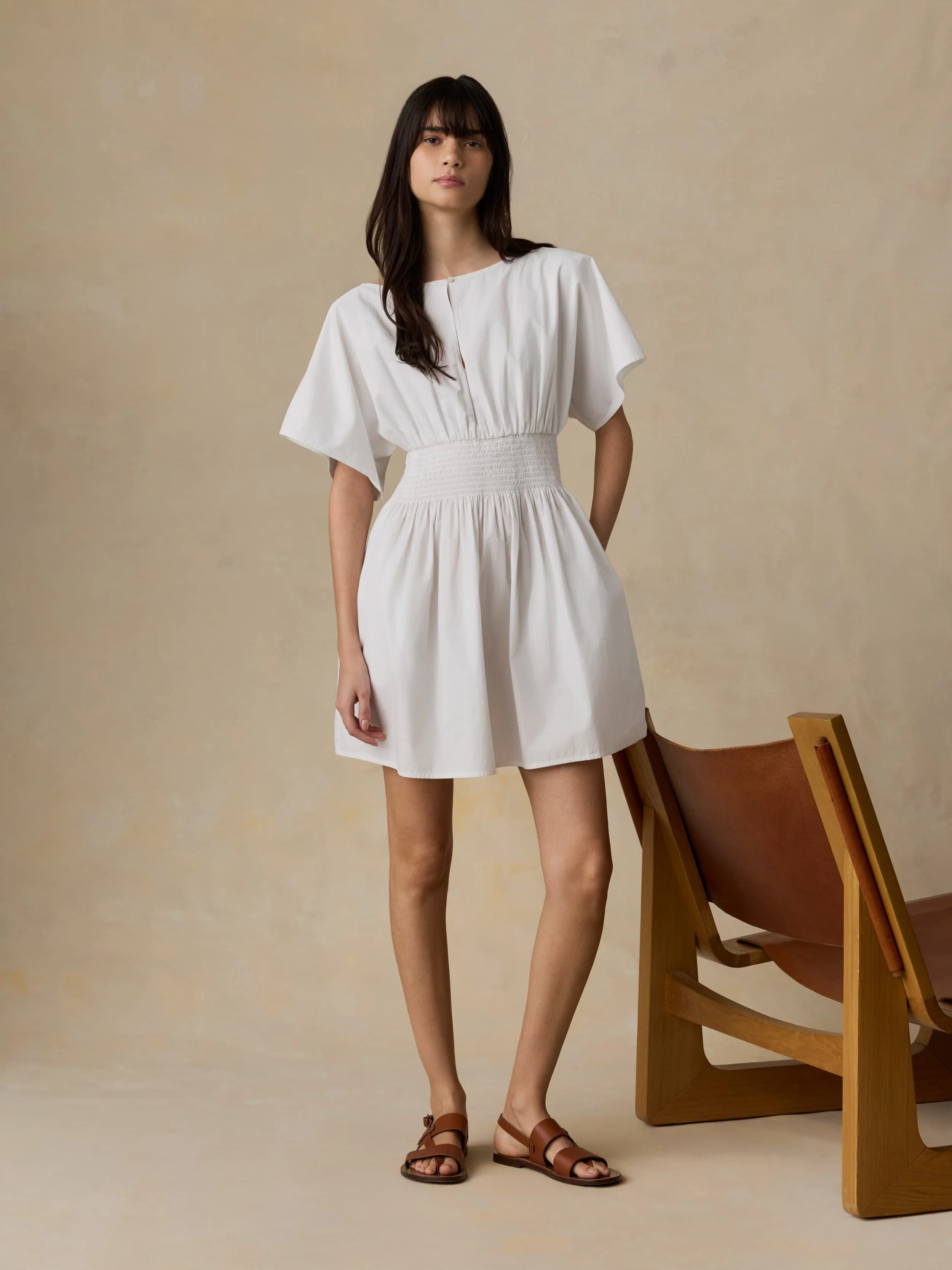 Coastal Poplin Elia Mini Smocked Dress - White