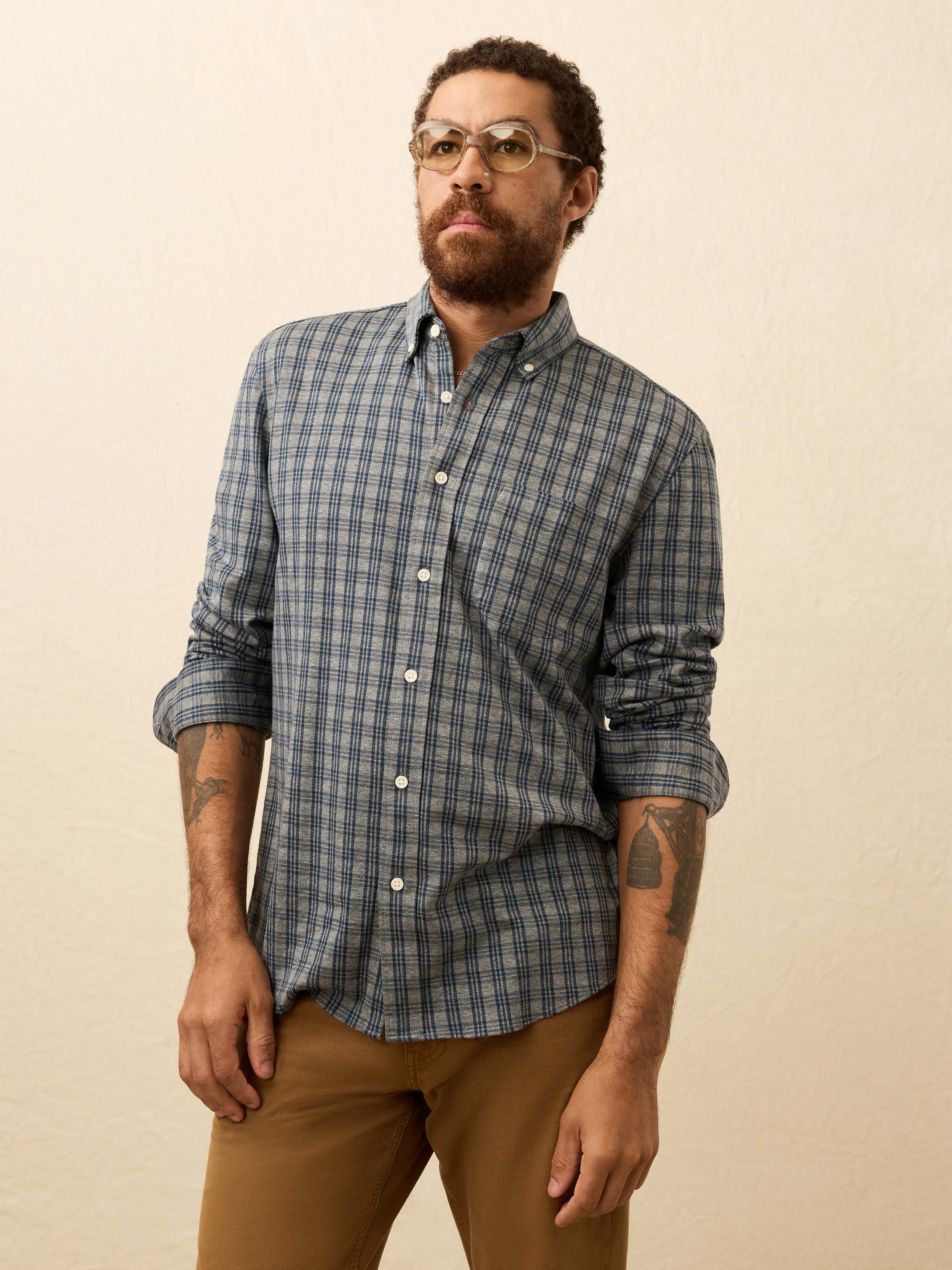 Coastline Knit Shirt - Ocean Grey Check - Image 2