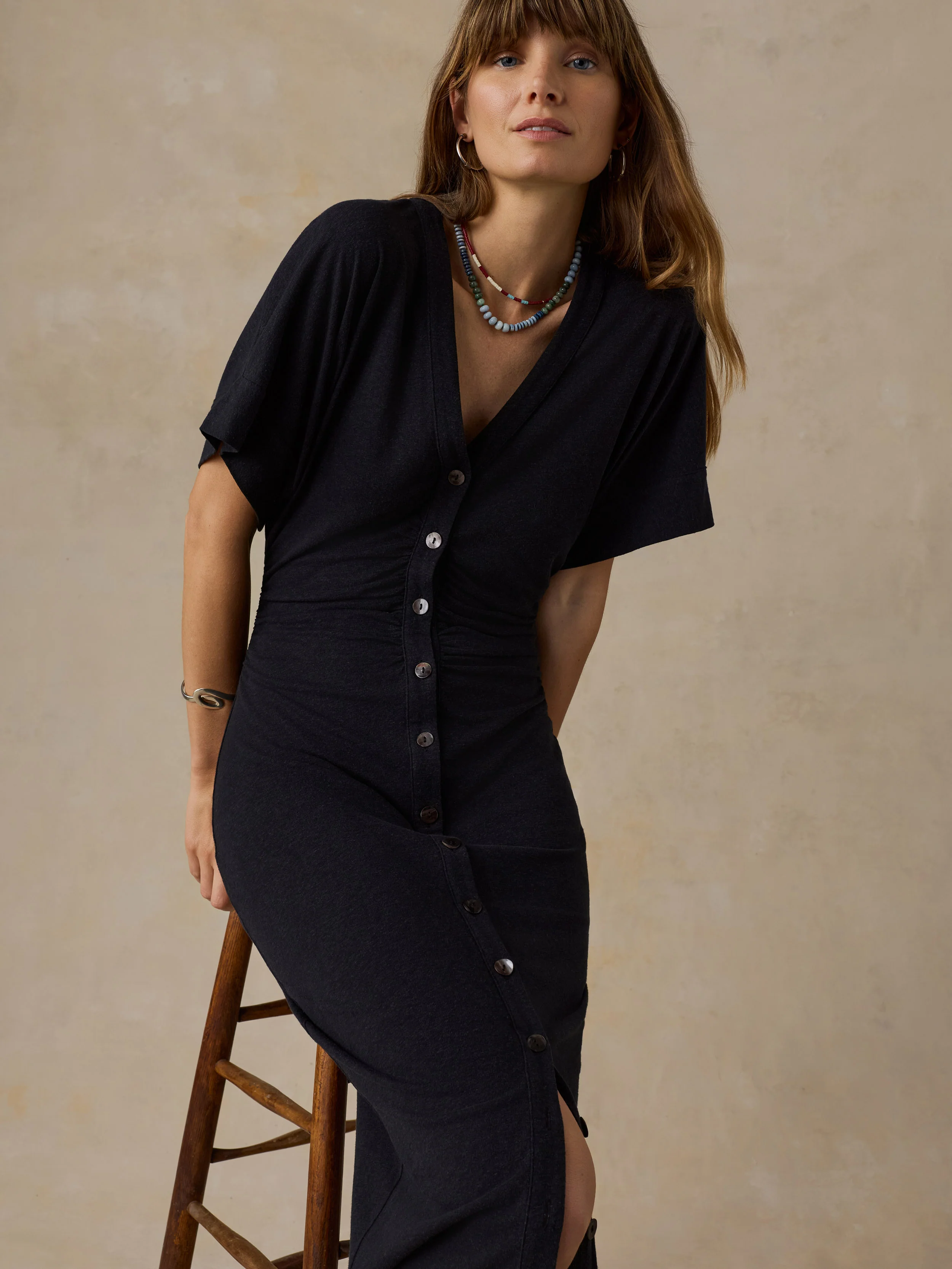 Cotton Hemp Maxi Dress - Black - Image 5