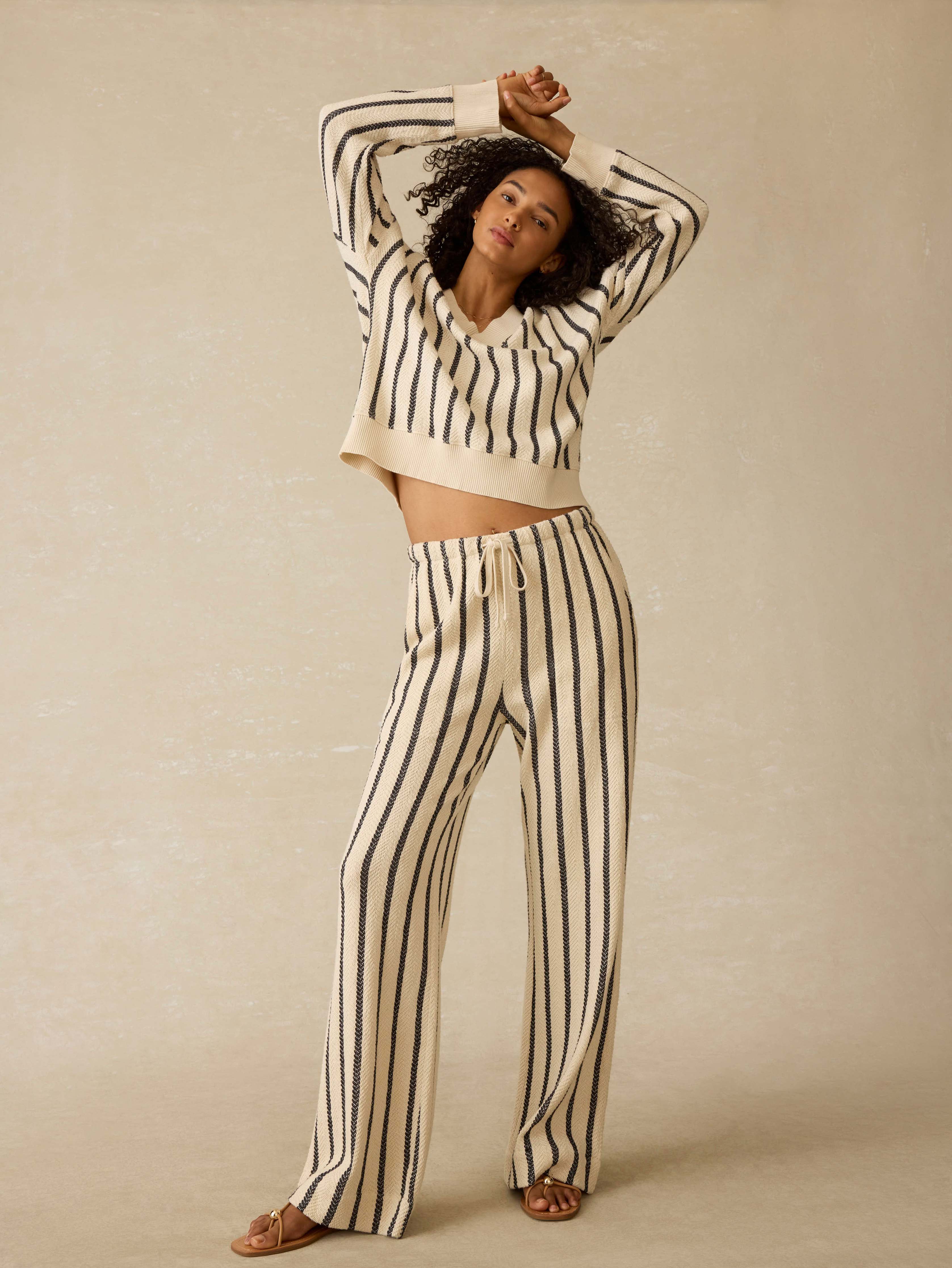 Dockside V-Neck Sweatshirt - Moon Shadow Stripe - Image 3