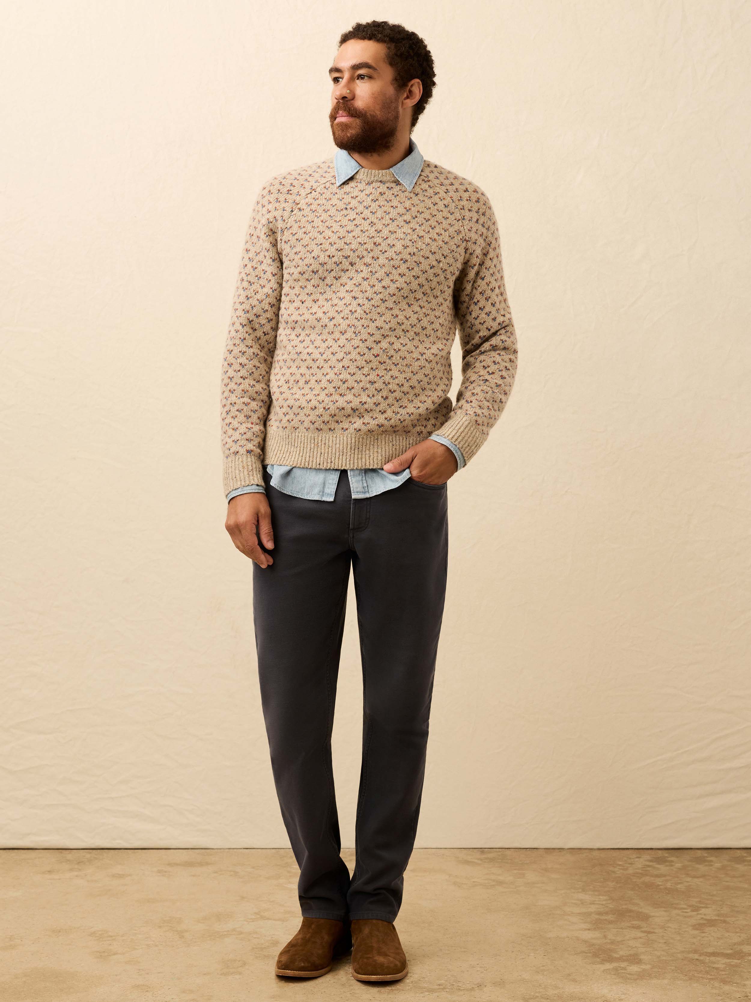 Donegal Crew Sweater - Oat Birdseye Marl - Image 3