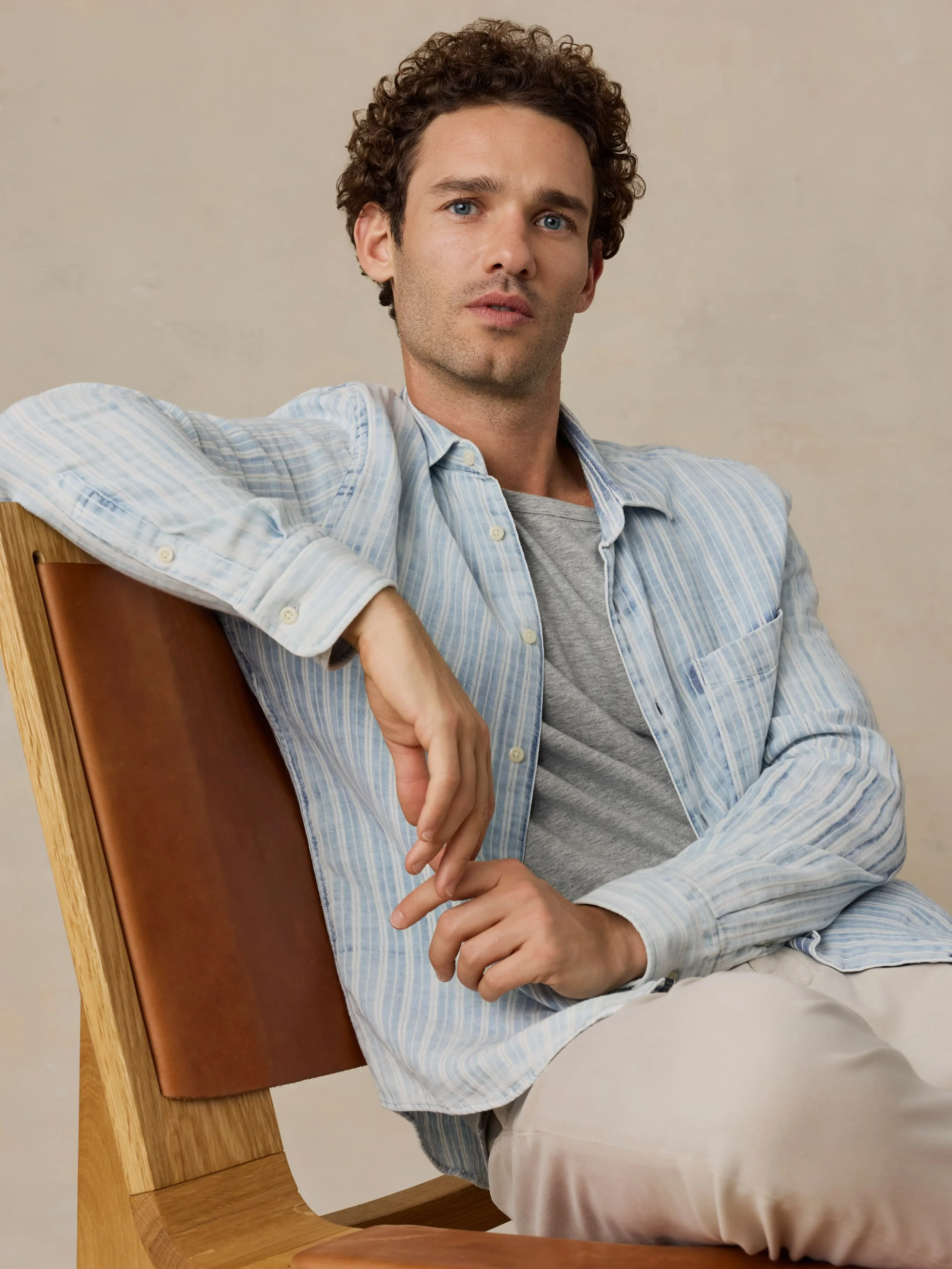 Double Gauze Shirt - Indigo Sky Stripe - Image 6