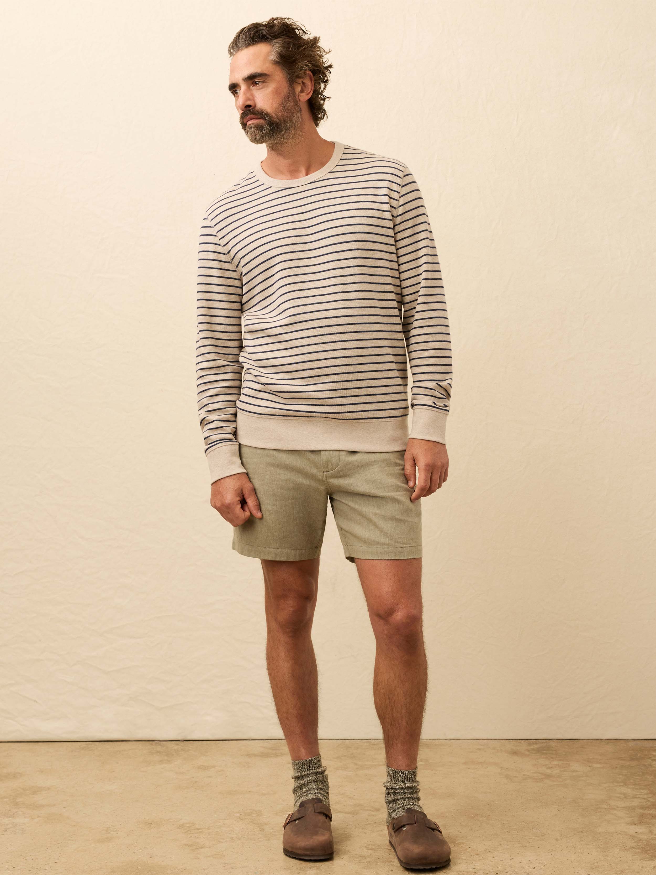 Double Knit Crewneck - Oat Navy Stripe - Image 4