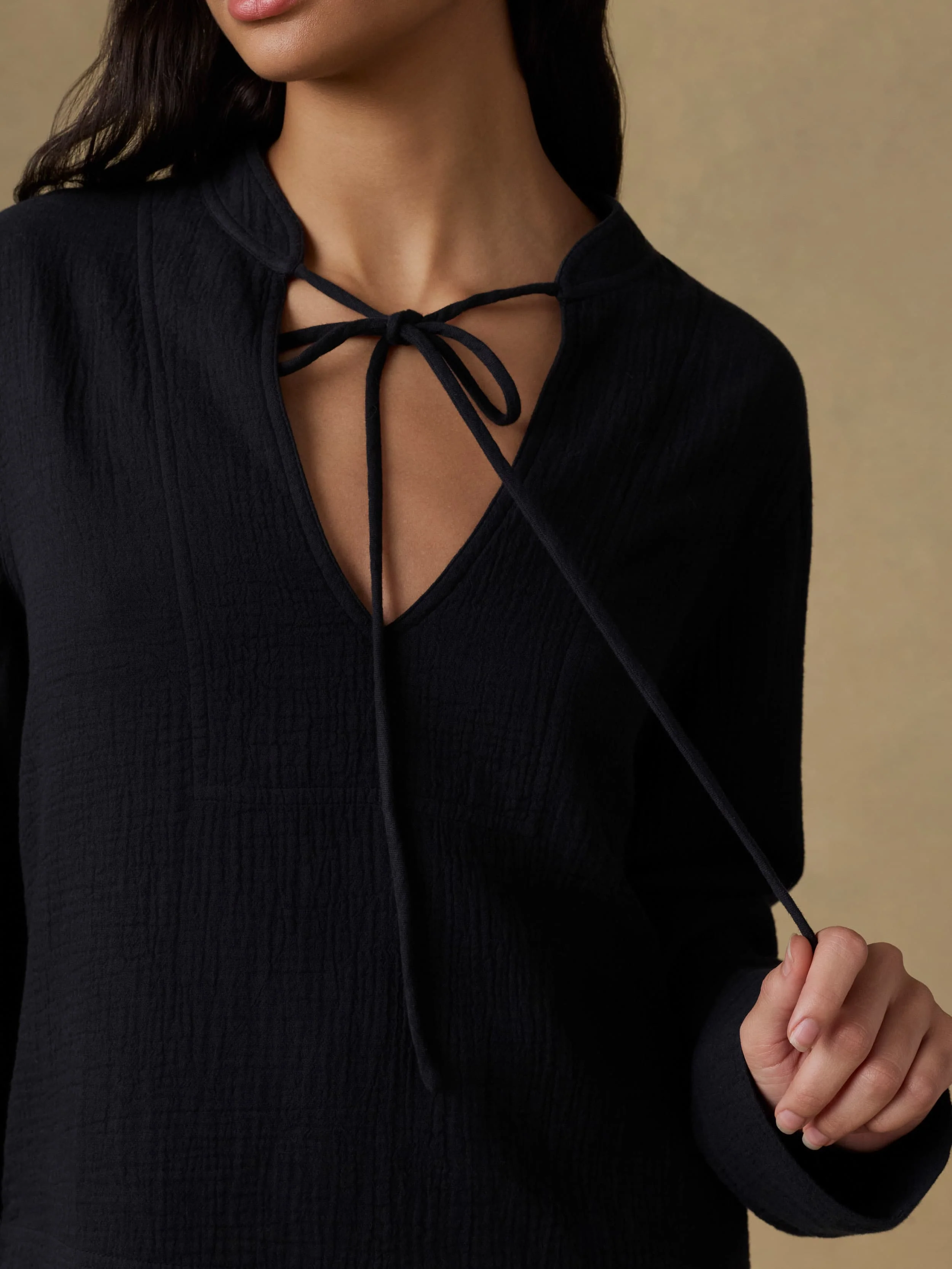 Dune Cotton Gauze Harbor Top - Black - Image 3