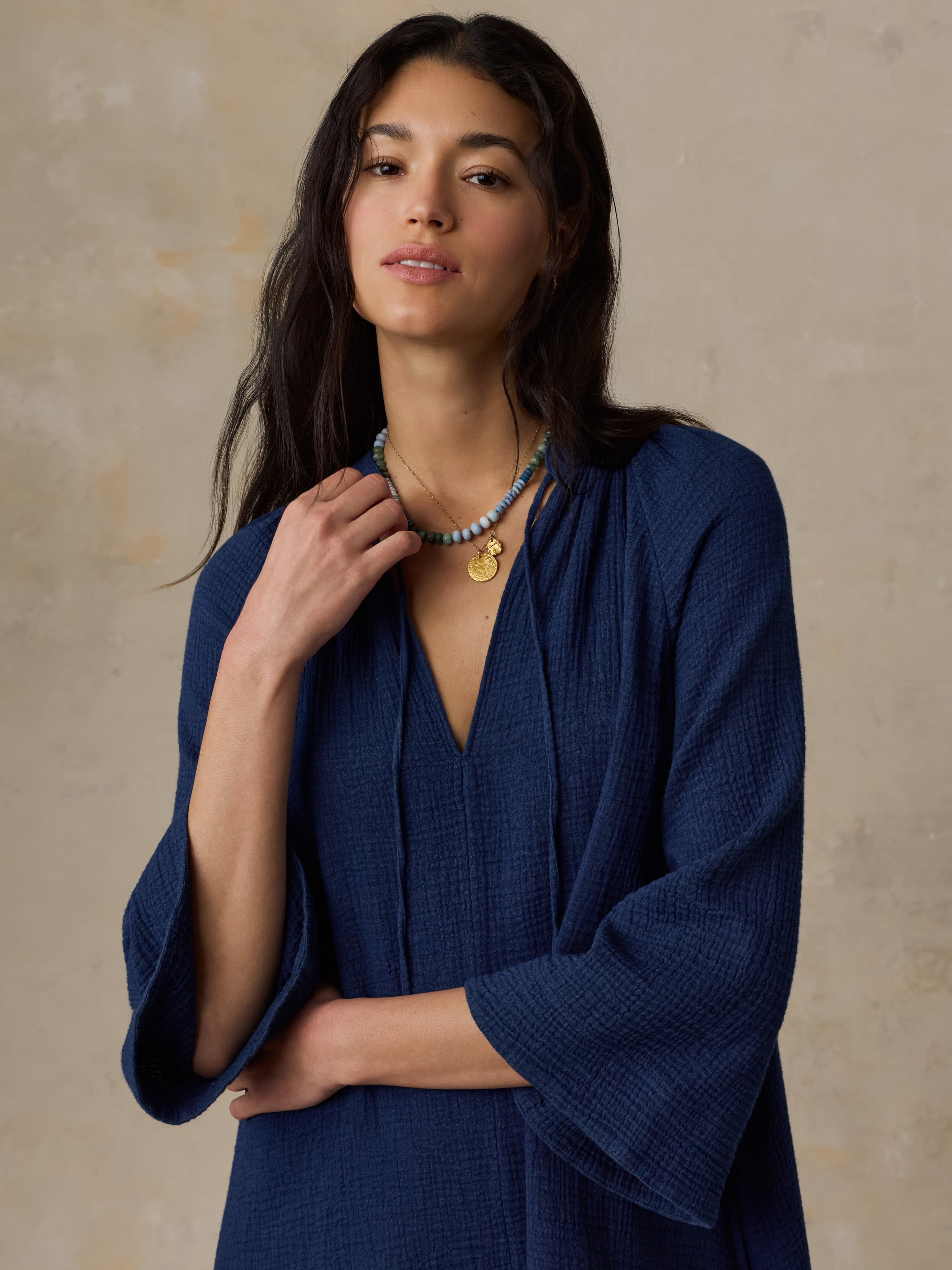 Dune Cotton Gauze Mina Dress - Dark Indigo Wash - Image 2
