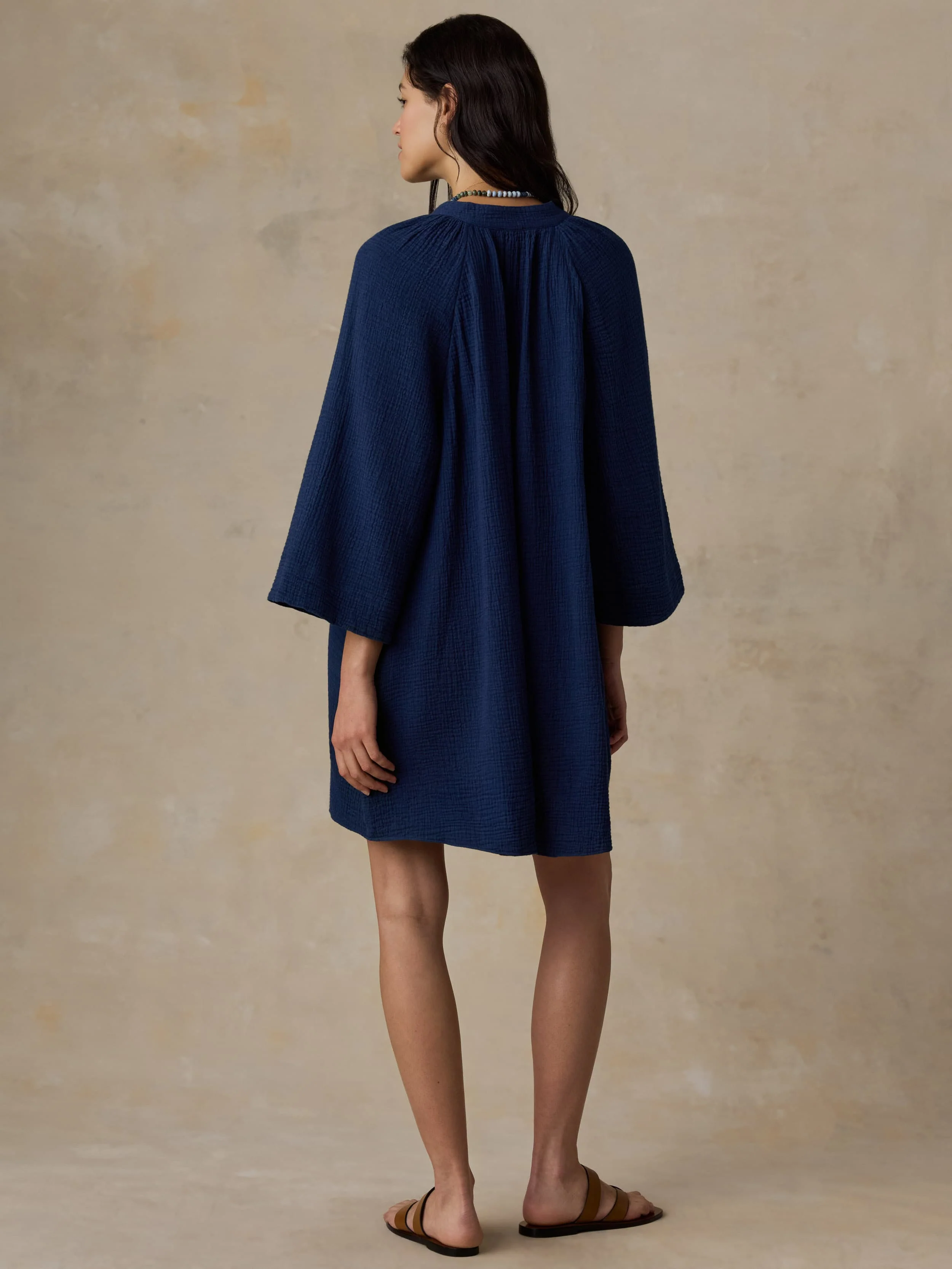Dune Cotton Gauze Mina Dress - Dark Indigo Wash - Image 3