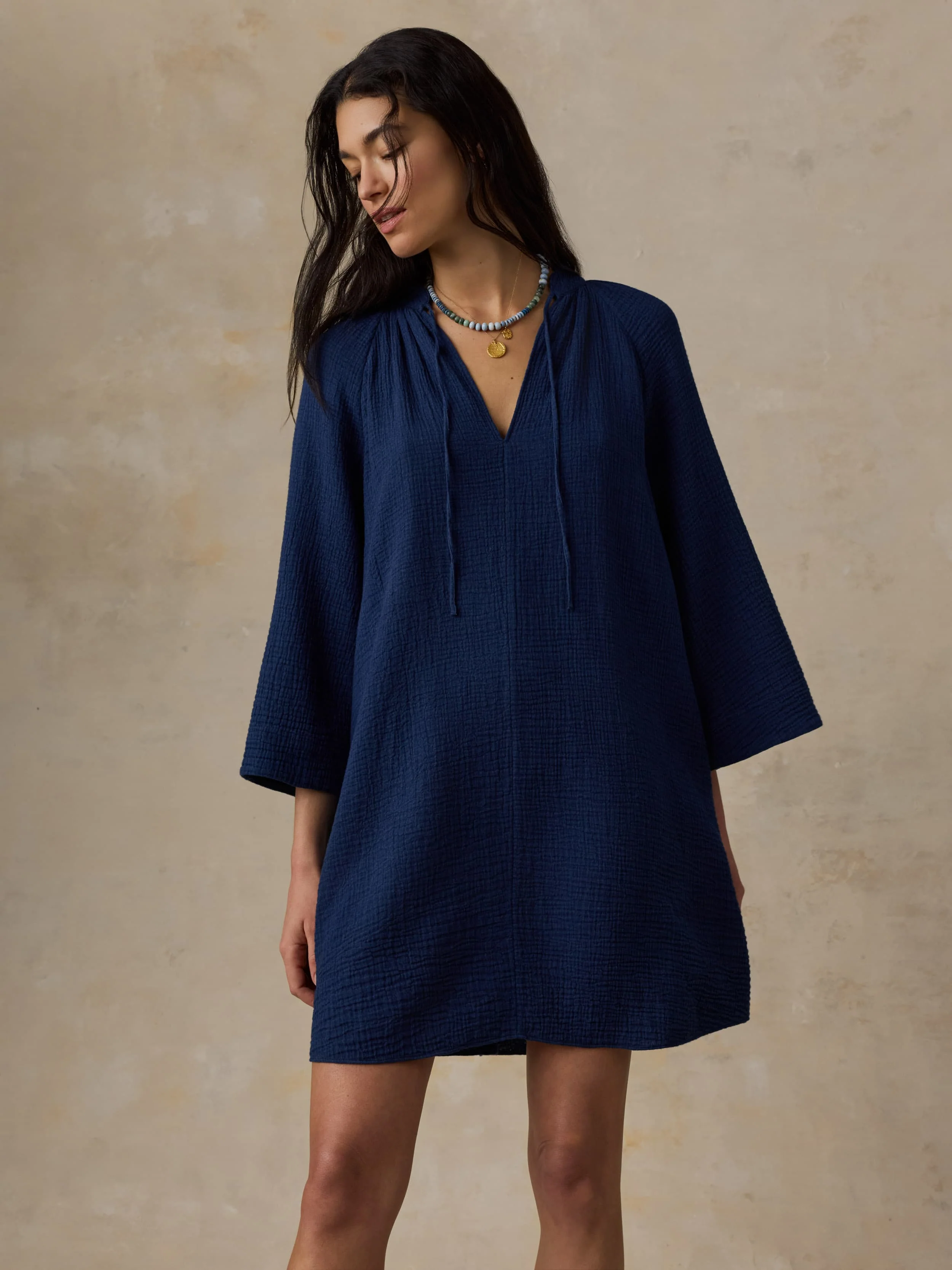 Dune Cotton Gauze Mina Dress - Dark Indigo Wash - Image 4