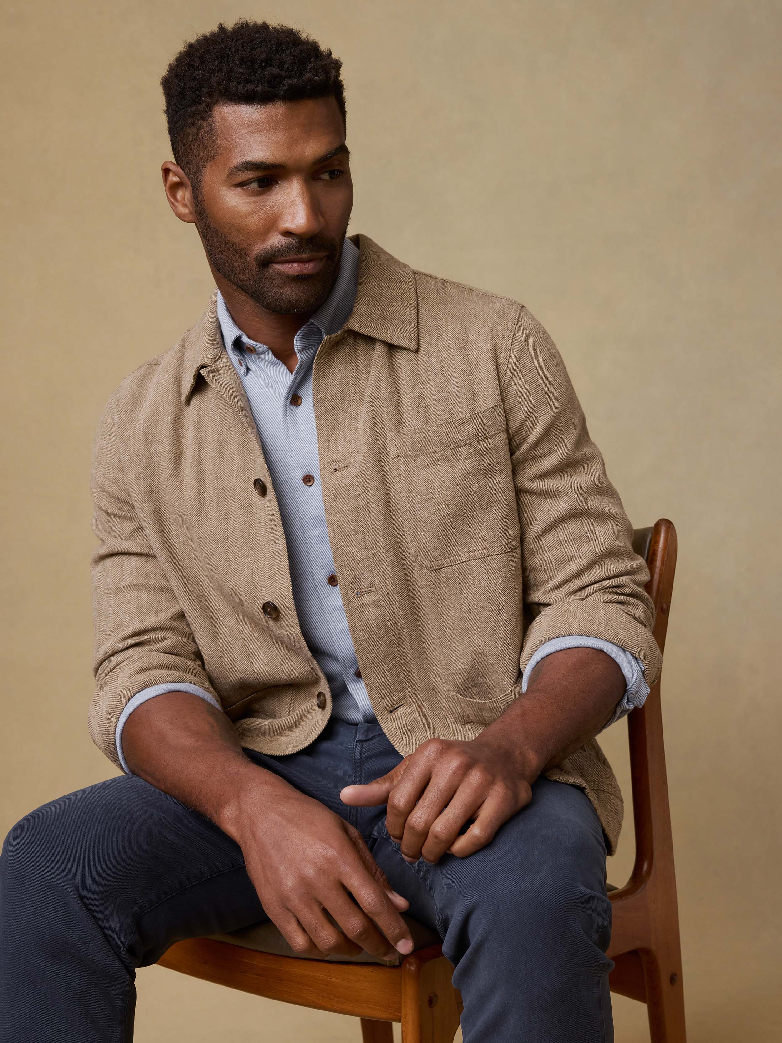 Herringbone Studio Jacket - Khaki Herringbone - Image 2