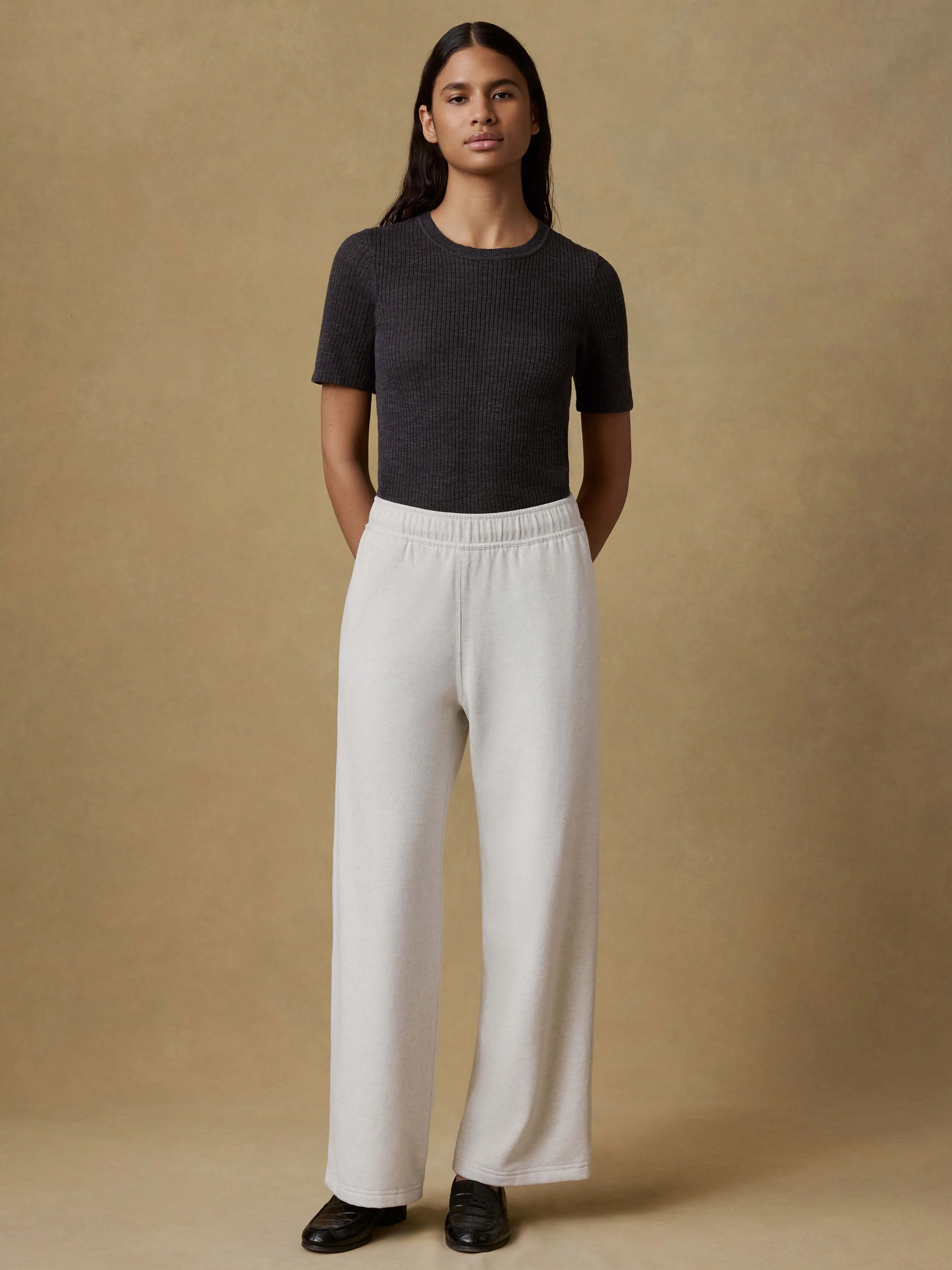 High Standard Fleece Wide Leg Sweatpant - Ice Grey Heather