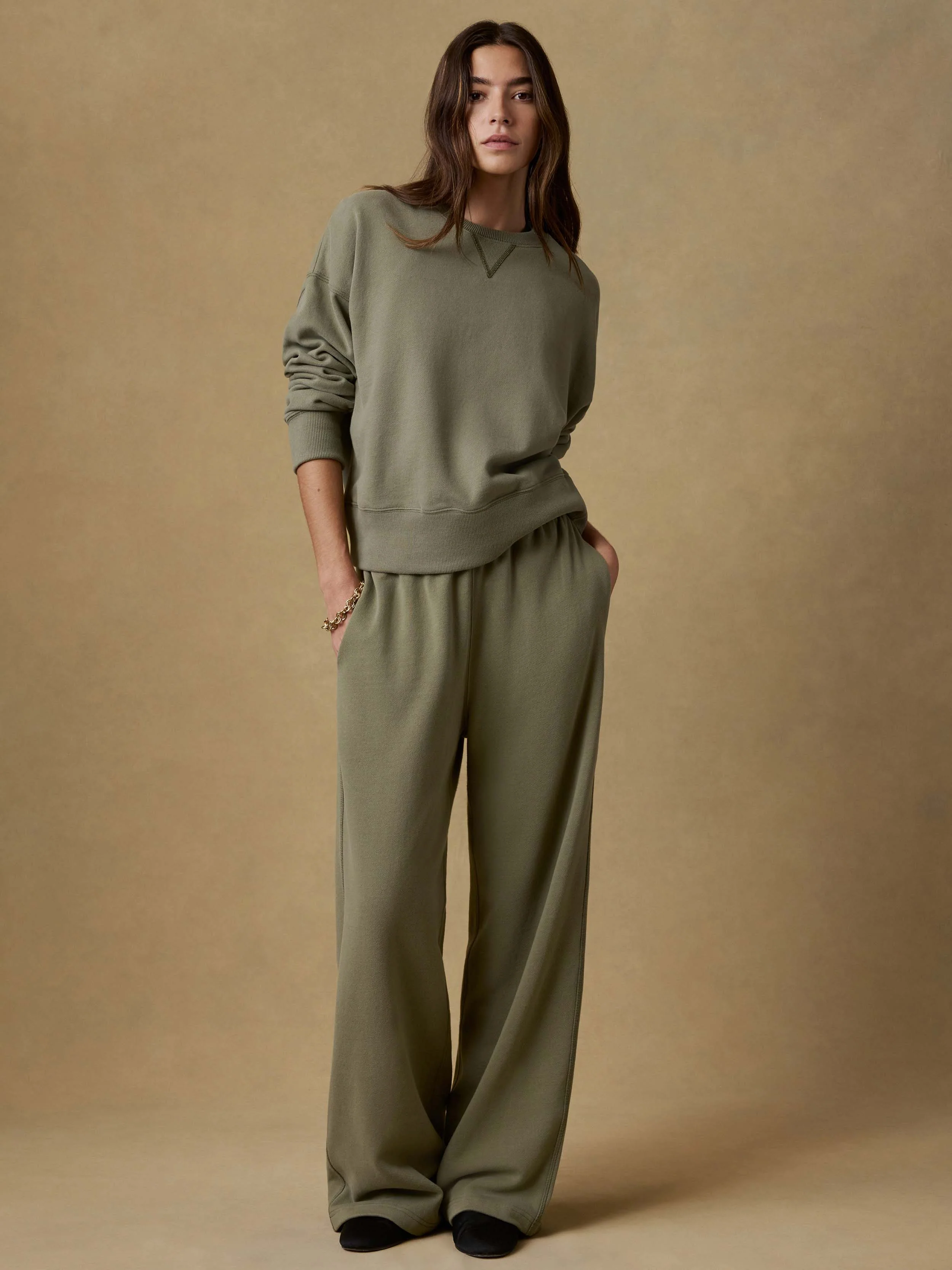 High Standard Fleece Wide Leg Sweatpant - Island Olive - Image 2