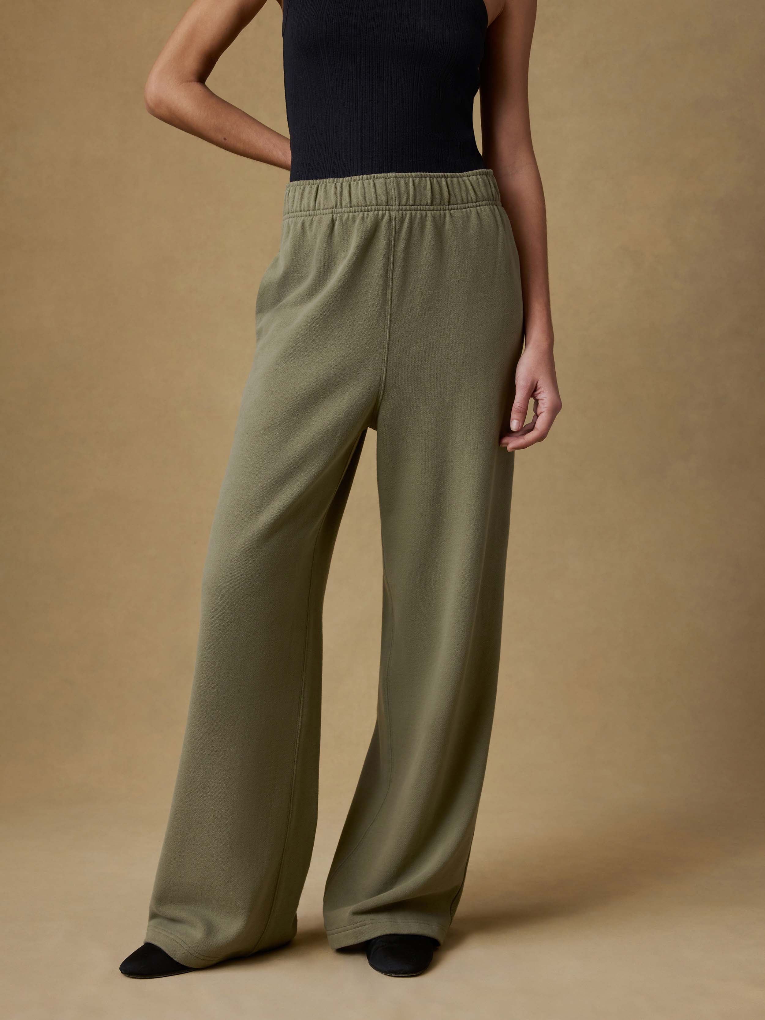 High Standard Fleece Wide Leg Sweatpant - Island Olive - Image 3