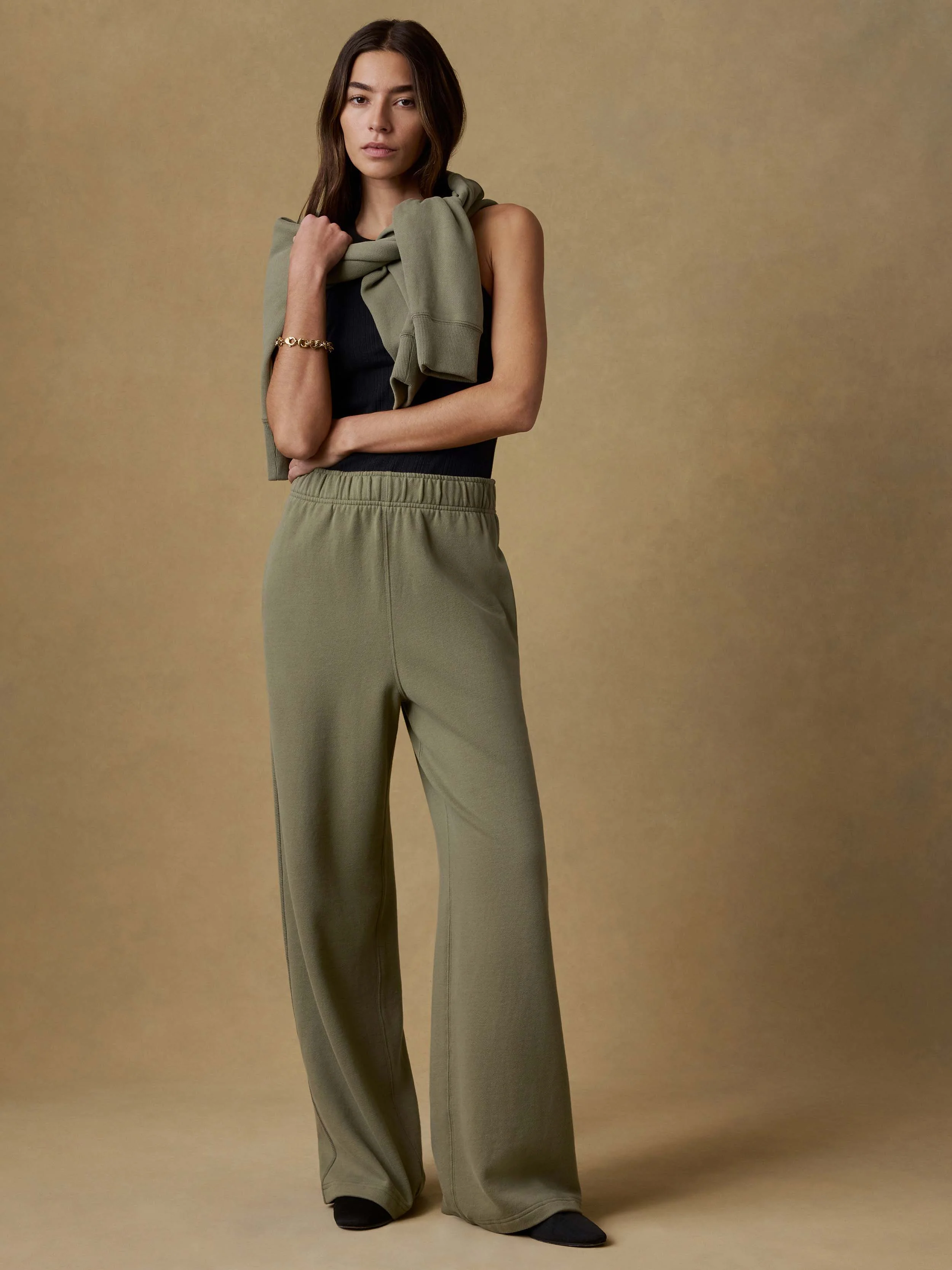 High Standard Fleece Wide Leg Sweatpant - Island Olive - Image 4