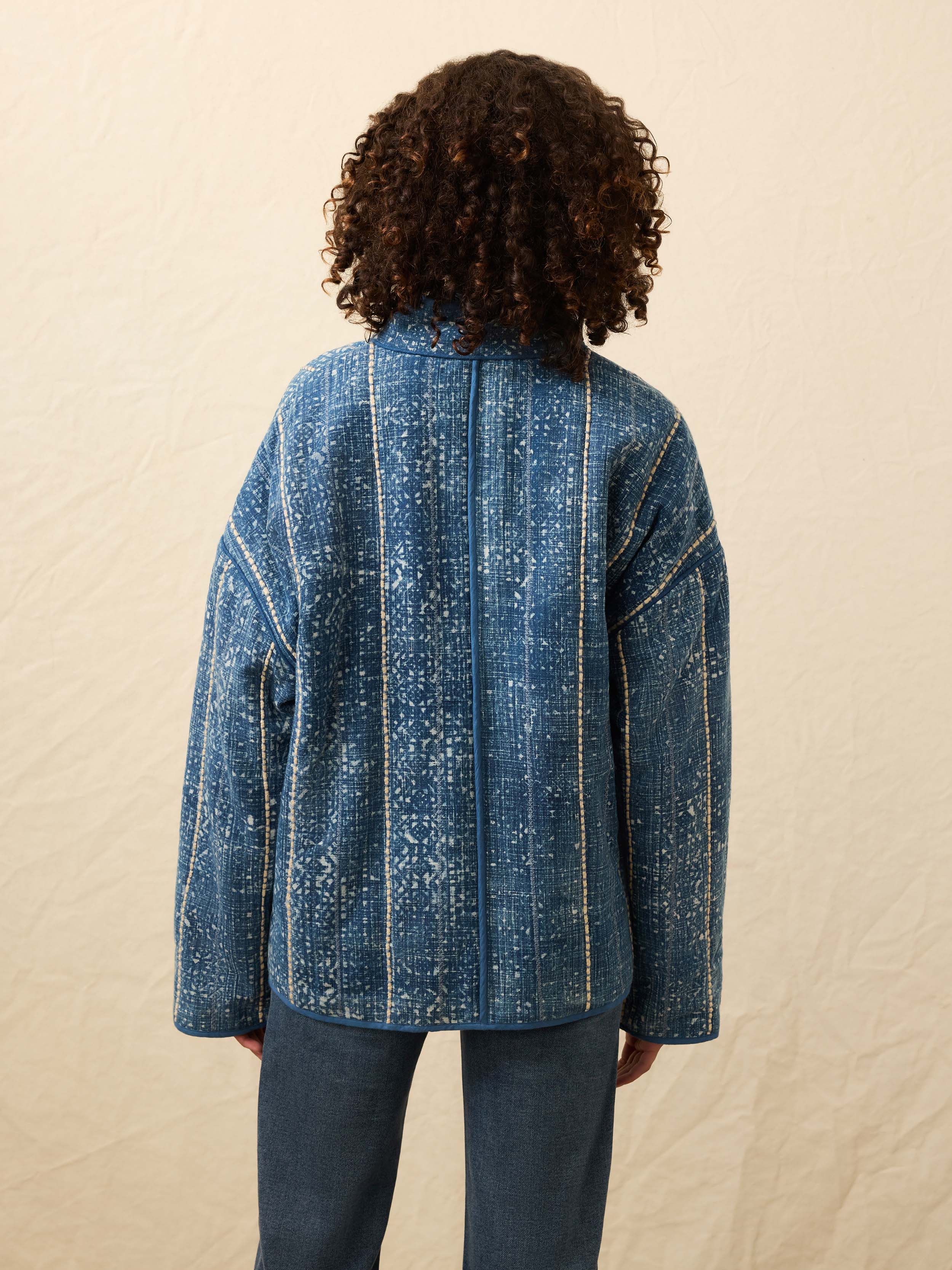 Indigo Quilted Patchwork Jacket - Akola Blockprint - Image 4