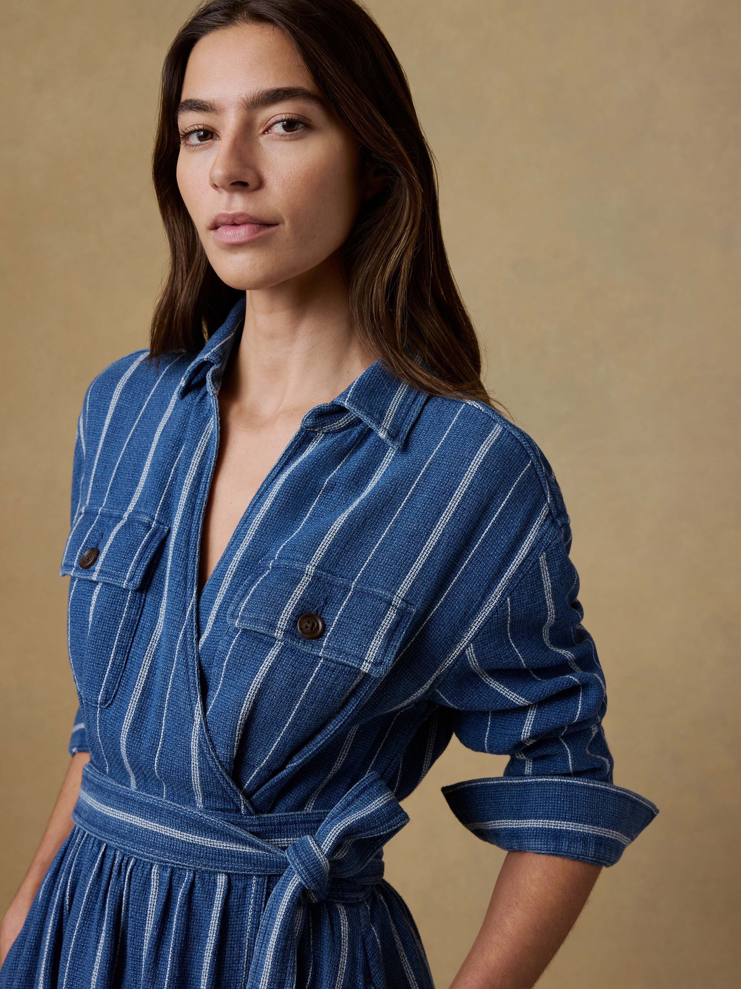 Island Tide Julia Wrap Dress - Indigo Drift Stripe - Image 5