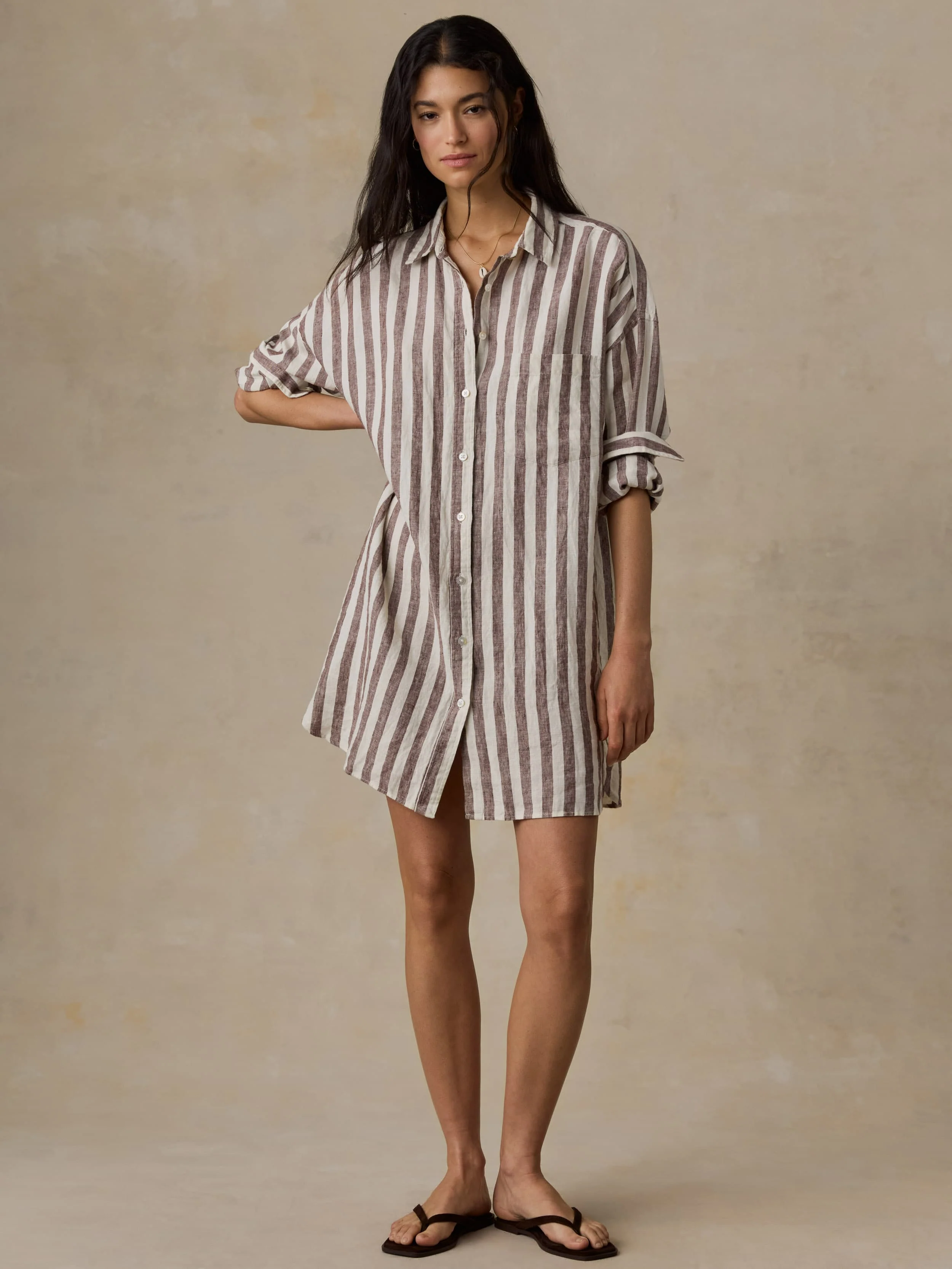 Laguna Linen Kova Shirtdress - Sandy Horizon Stripe - Image 4