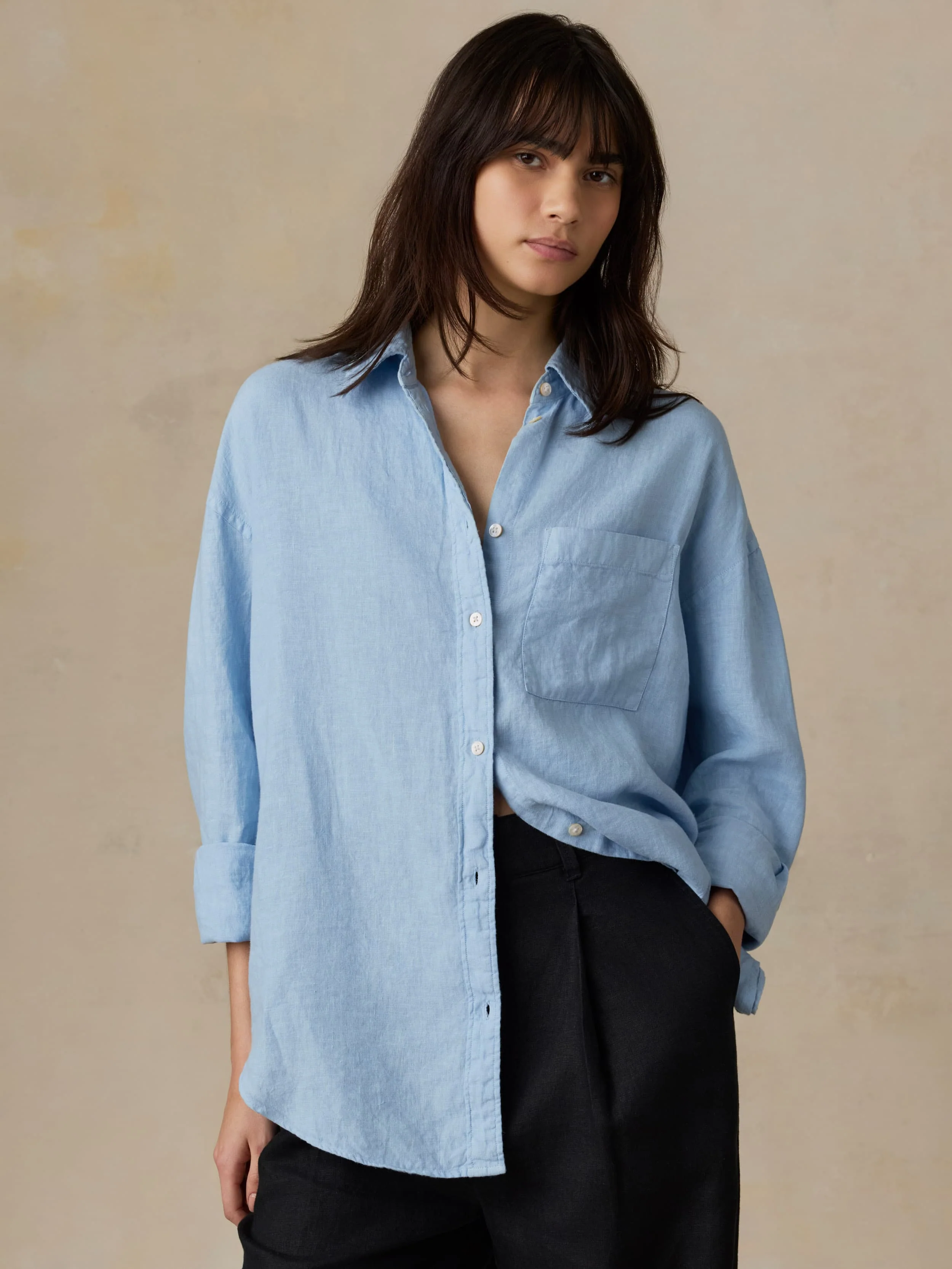 Laguna Linen Relaxed Shirt - Chambray Blue - Image 2