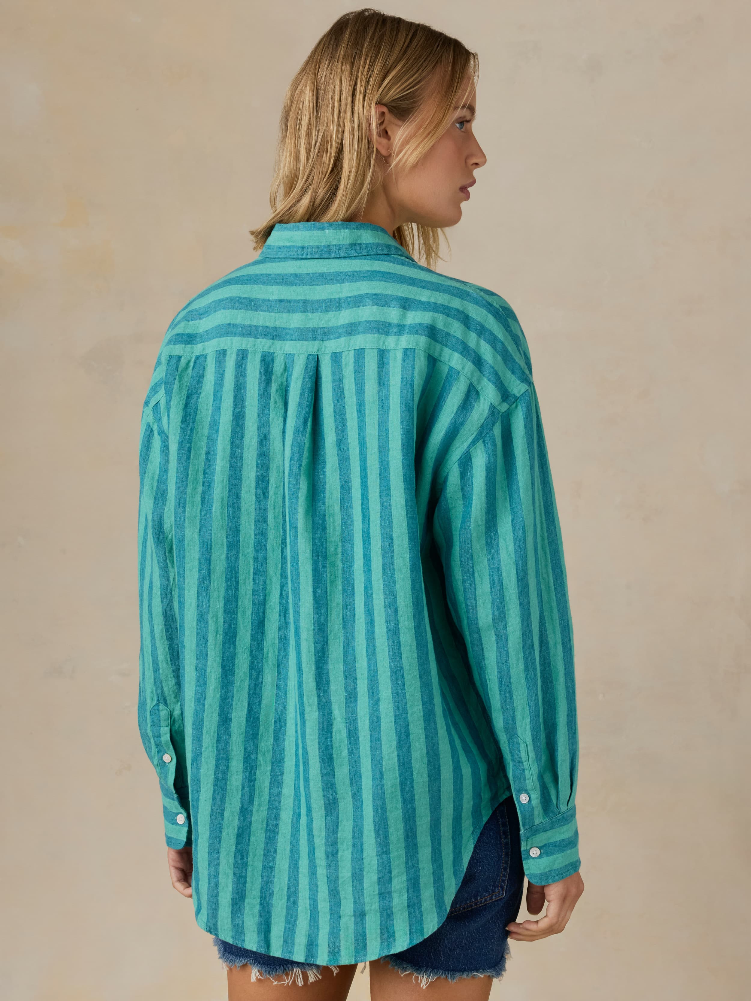 Laguna Linen Relaxed Shirt - Tropic Glow Stripe - Image 6
