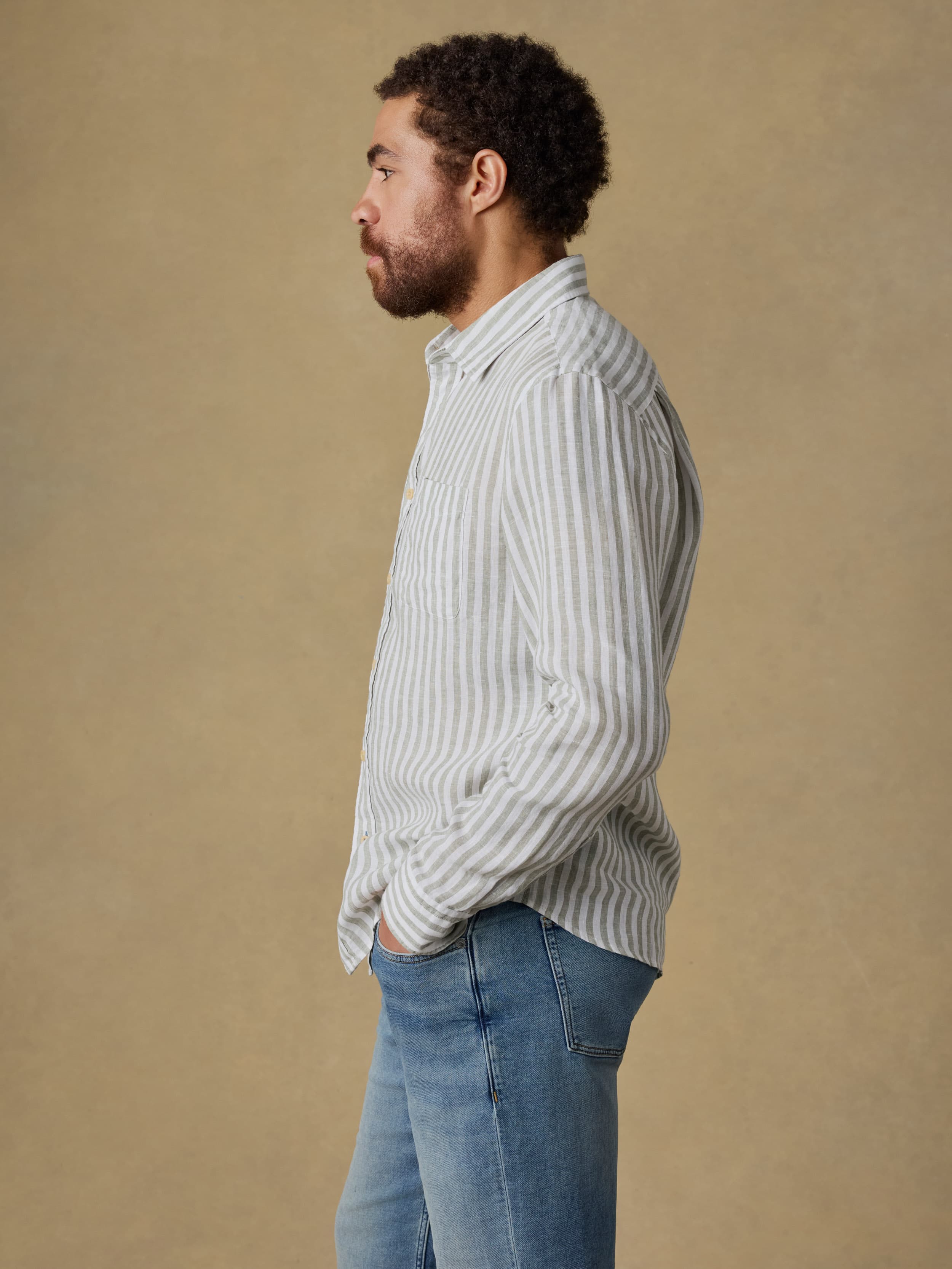 Laguna Linen Shirt - Green Hill Stripe - Image 6