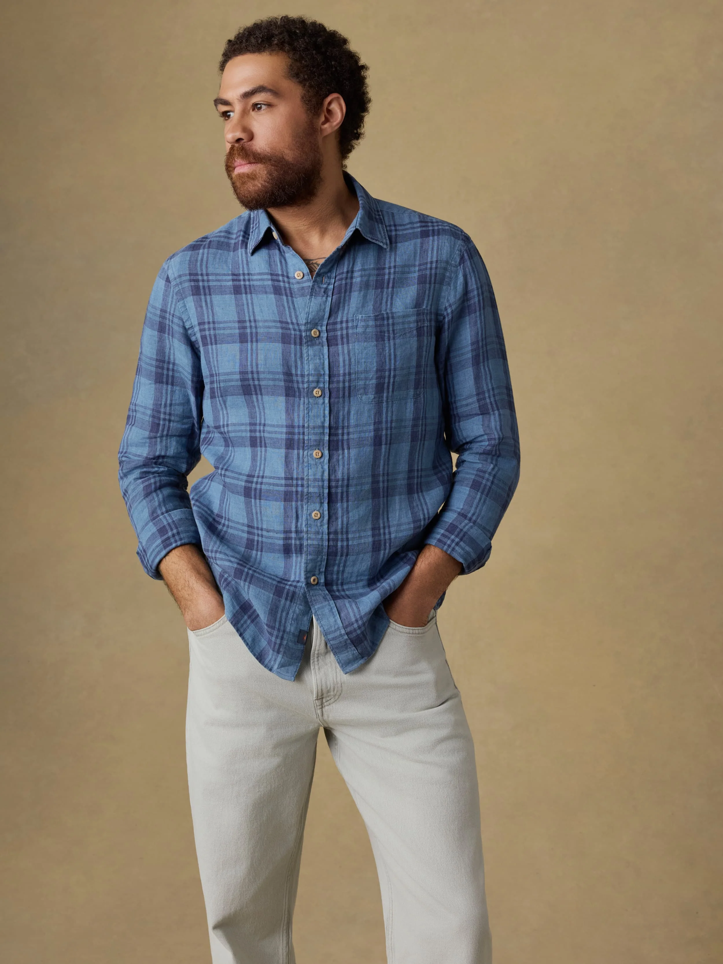 Laguna Linen Shirt - Rainy Lake Plaid