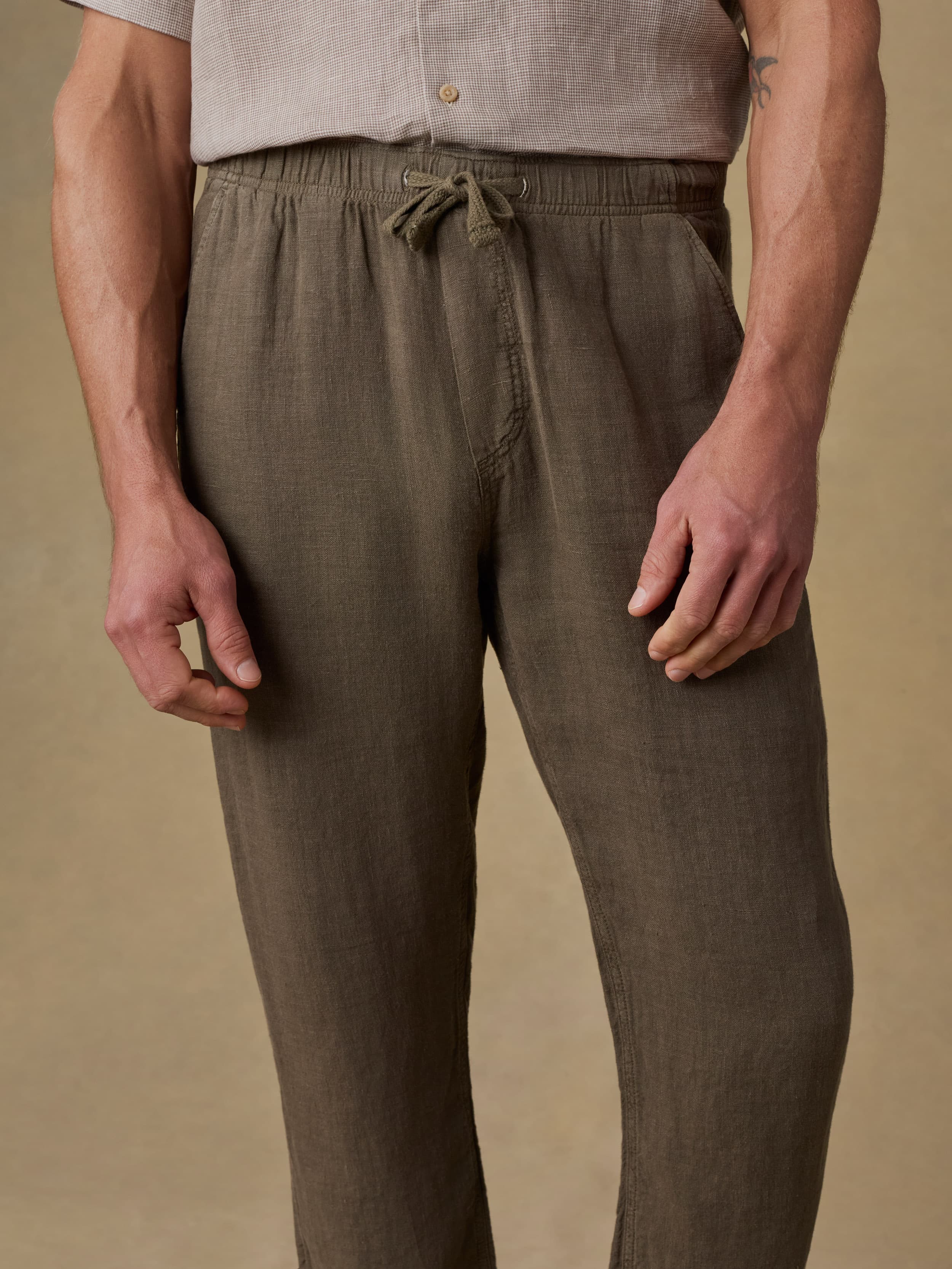 Linen Drawstring Pant - Dark Palm - Image 2