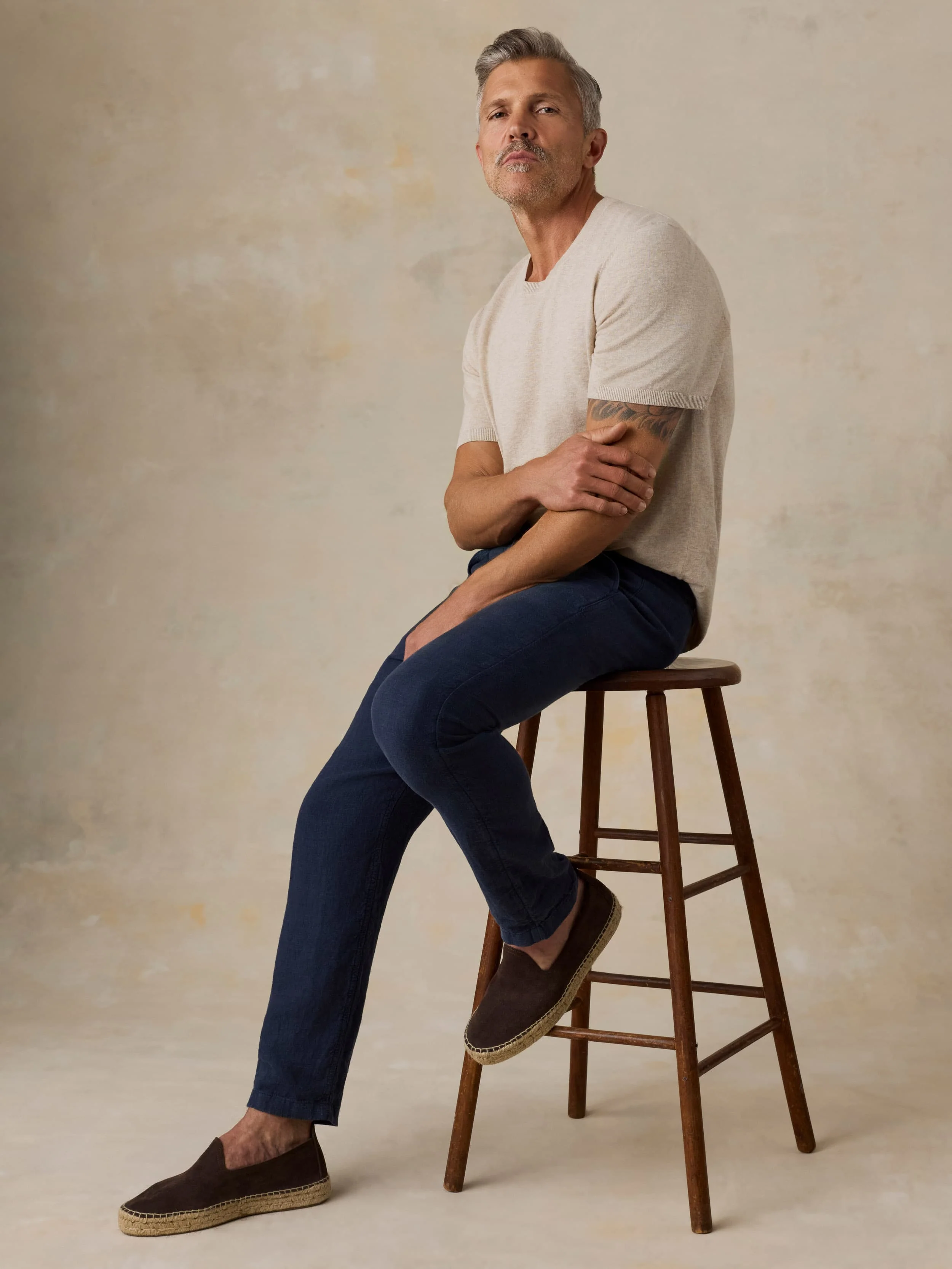 Linen Drawstring Pant - Island Navy - Image 4