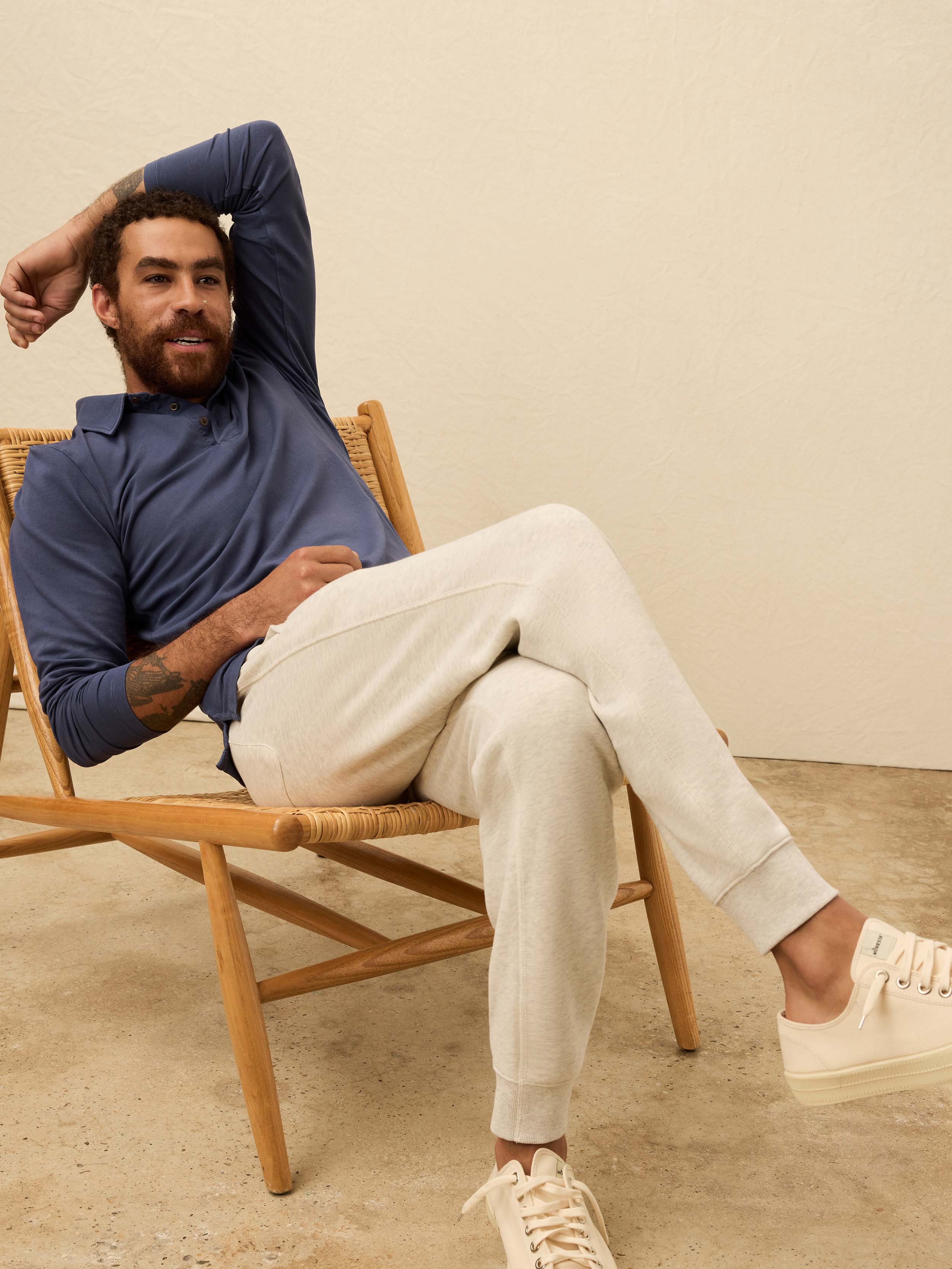 Long-Sleeve Twill Knit Polo - Blue Nights - Image 2