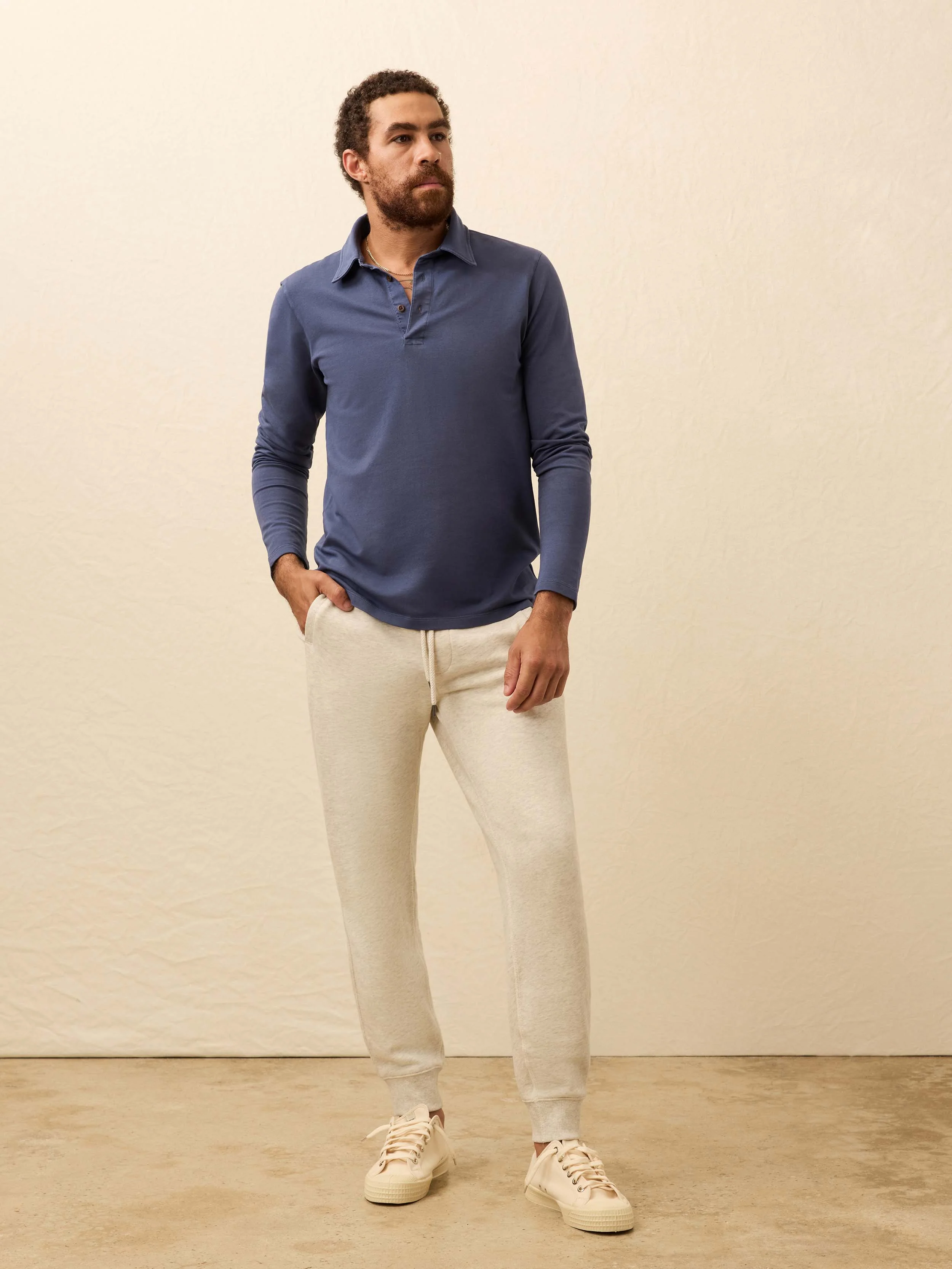 Long-Sleeve Twill Knit Polo - Blue Nights - Image 4