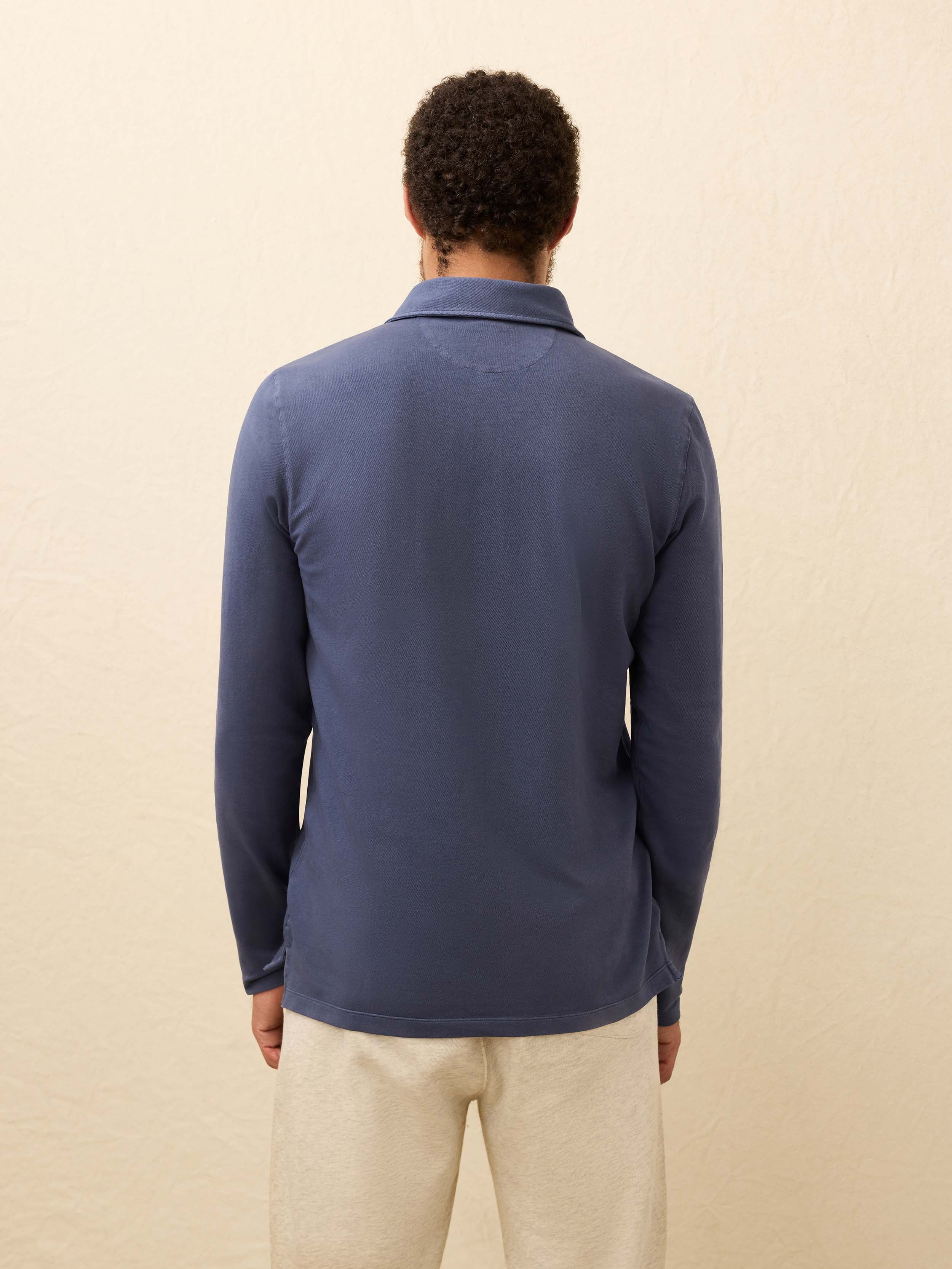 Long-Sleeve Twill Knit Polo - Blue Nights - Image 6