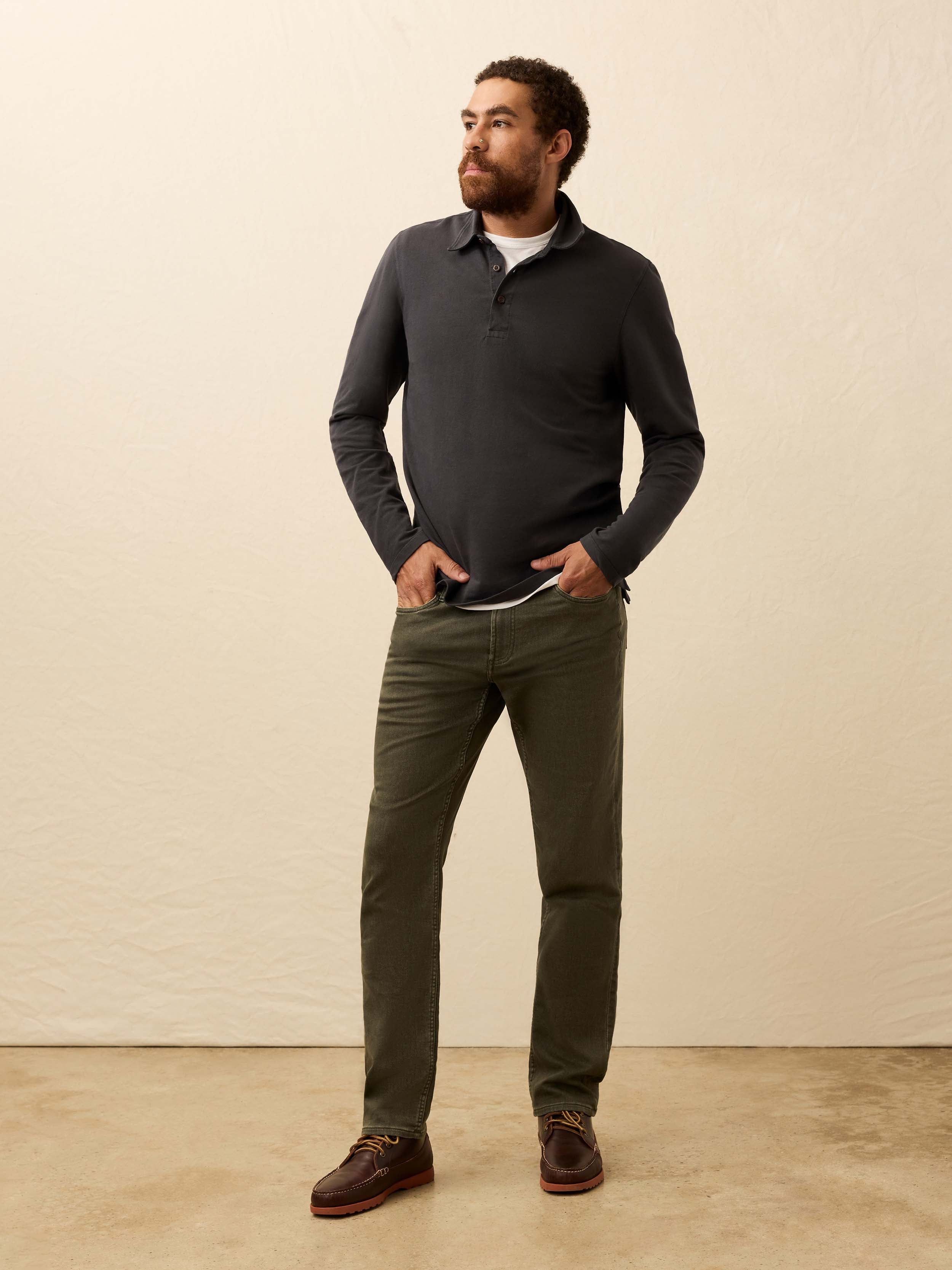 Long-Sleeve Twill Knit Polo - Washed Charcoal - Image 2