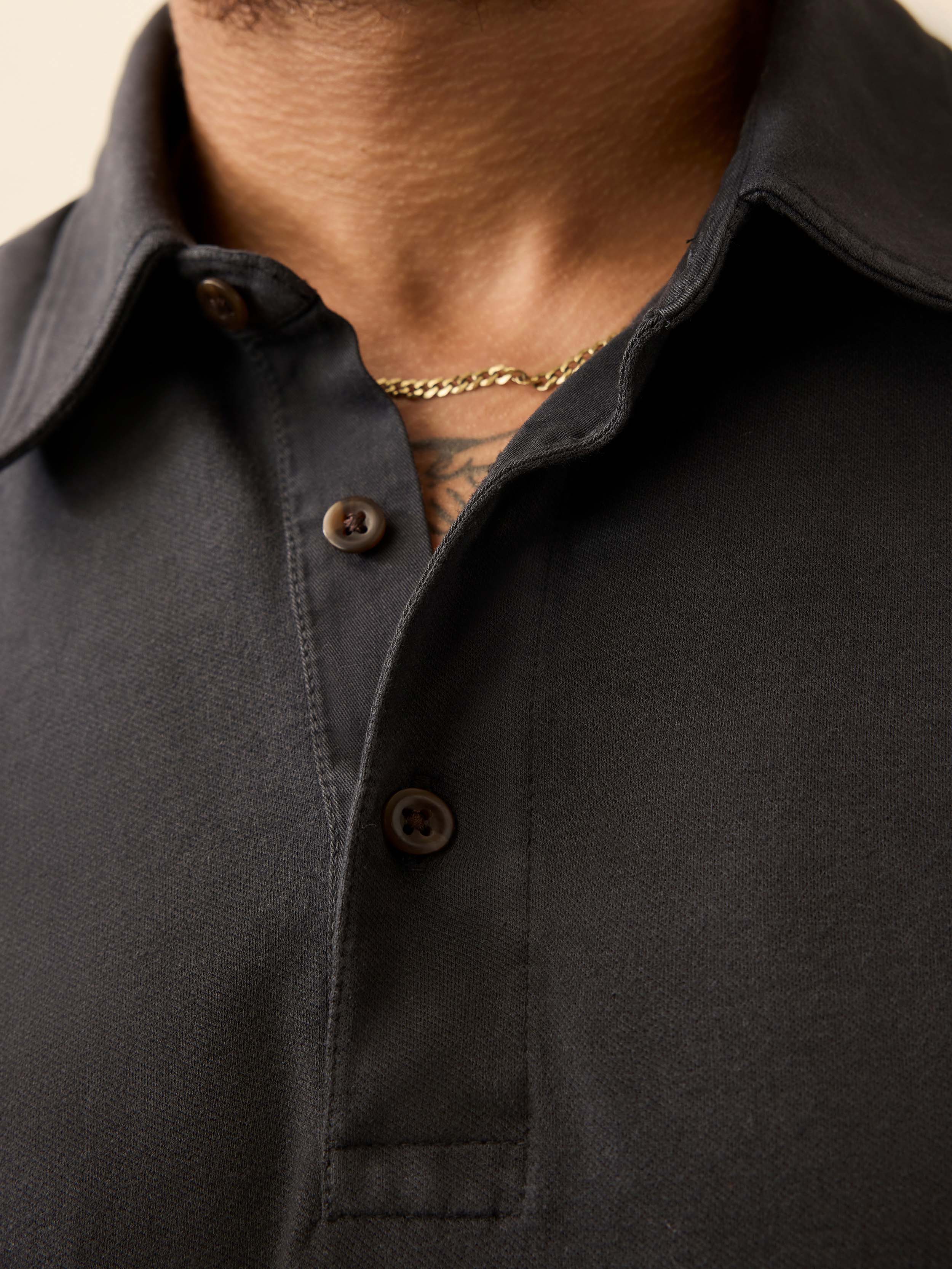 Long-Sleeve Twill Knit Polo - Washed Charcoal - Image 3