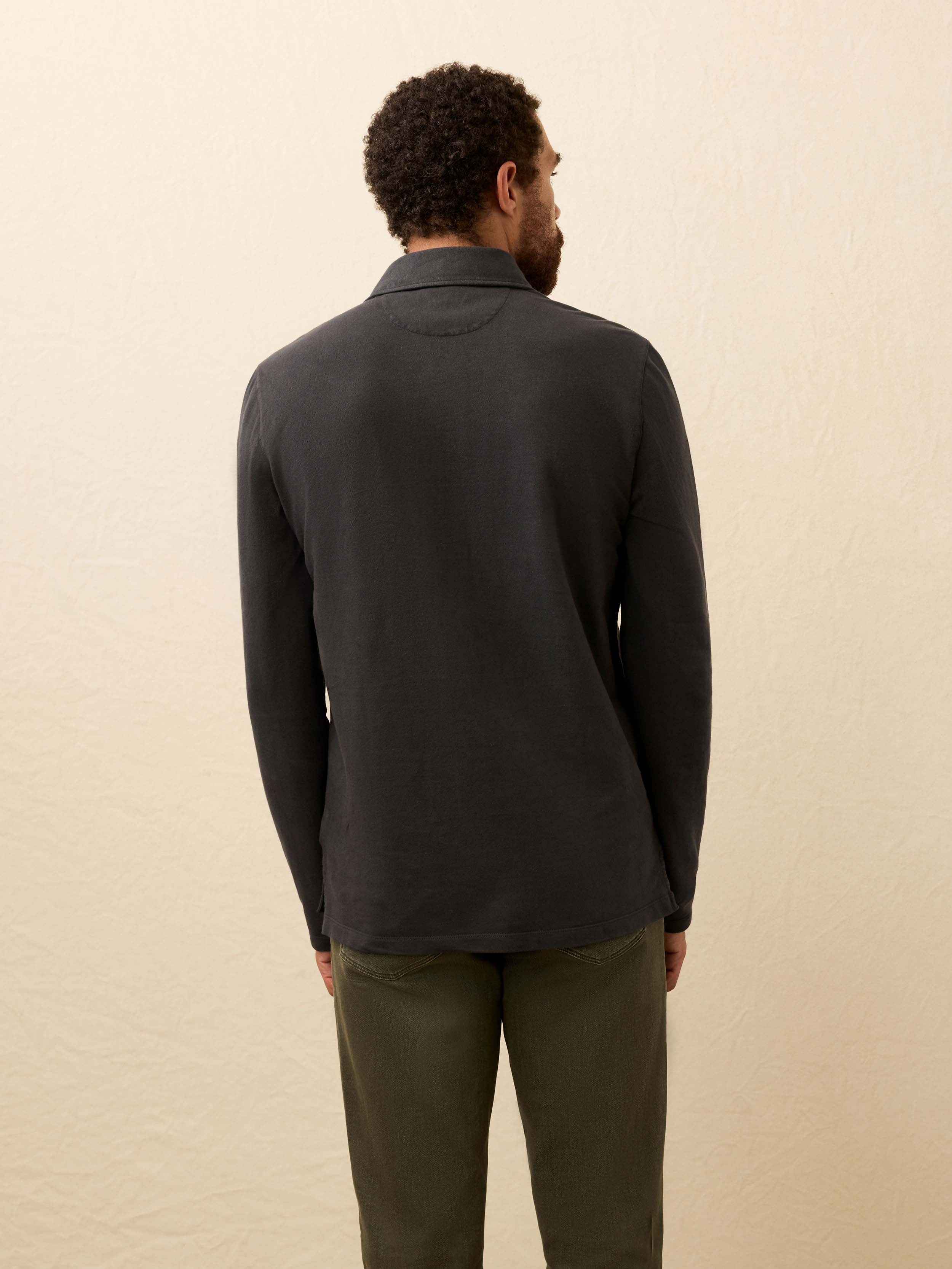 Long-Sleeve Twill Knit Polo - Washed Charcoal - Image 5
