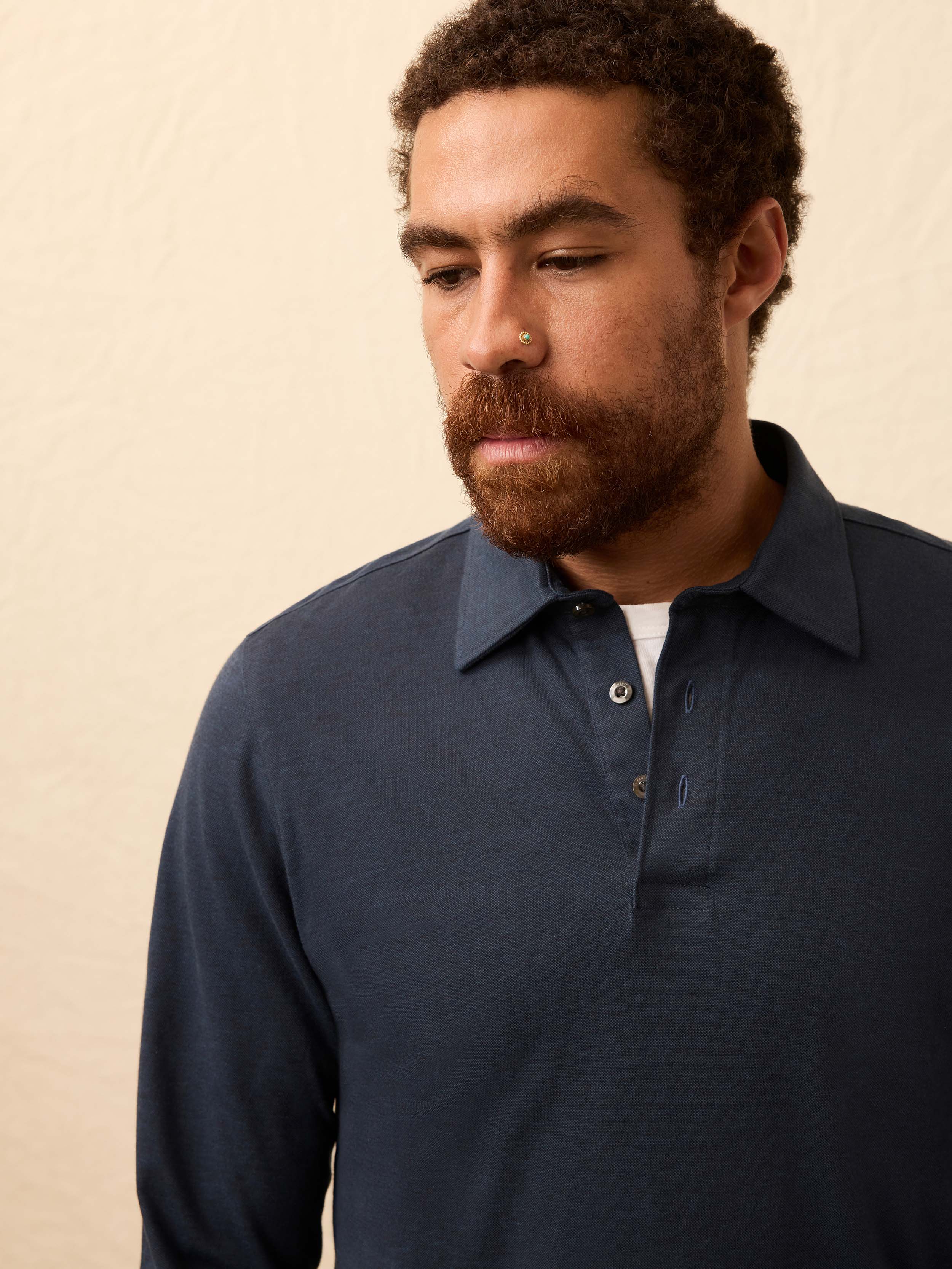 Long-Sleeve Movement™ Pique Polo - Harbor Night Heather - Image 3