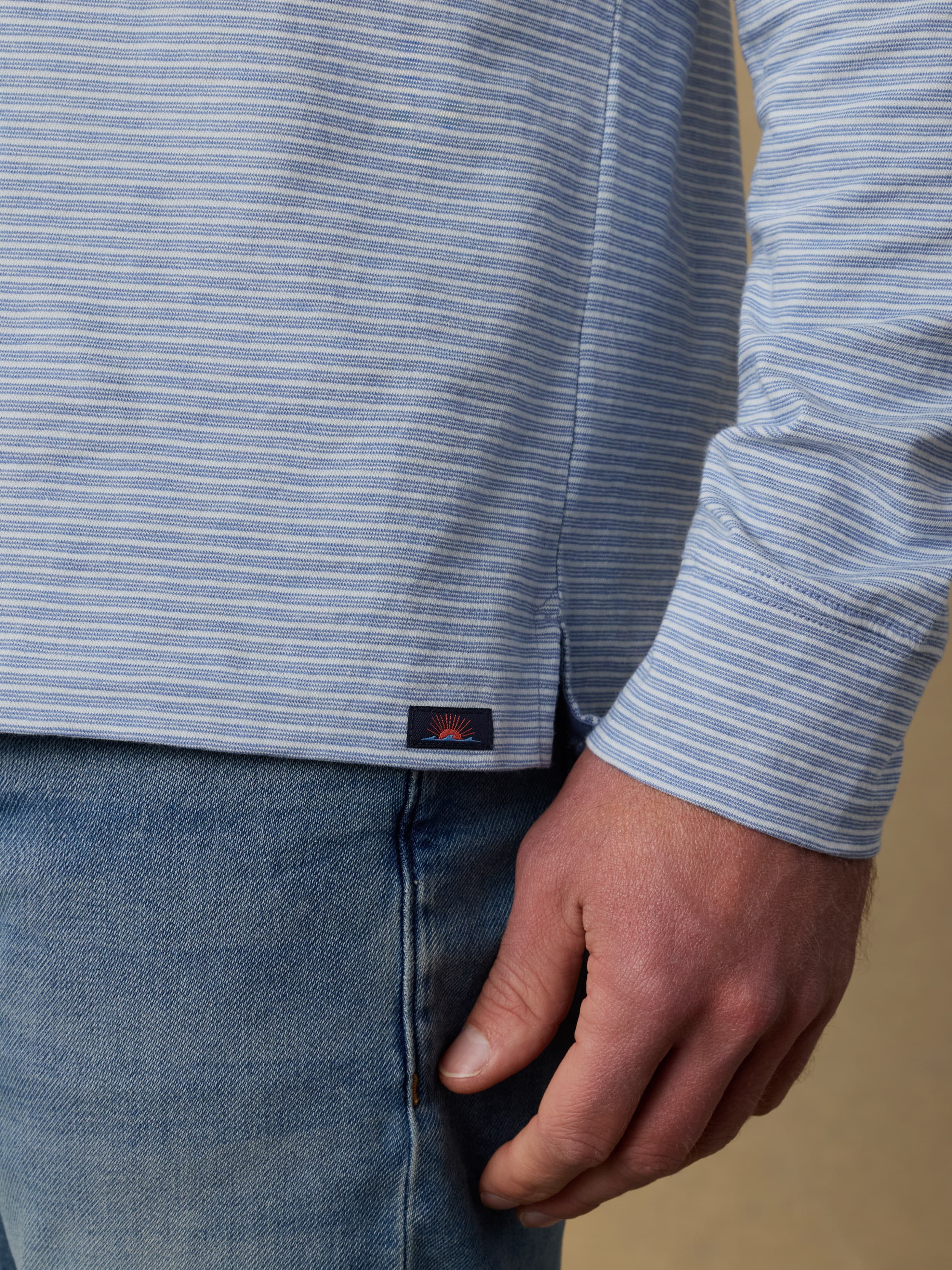 Long-Sleeve Sunwashed Regenerative T-Shirt Polo - Dune Stripe Blue - Image 5