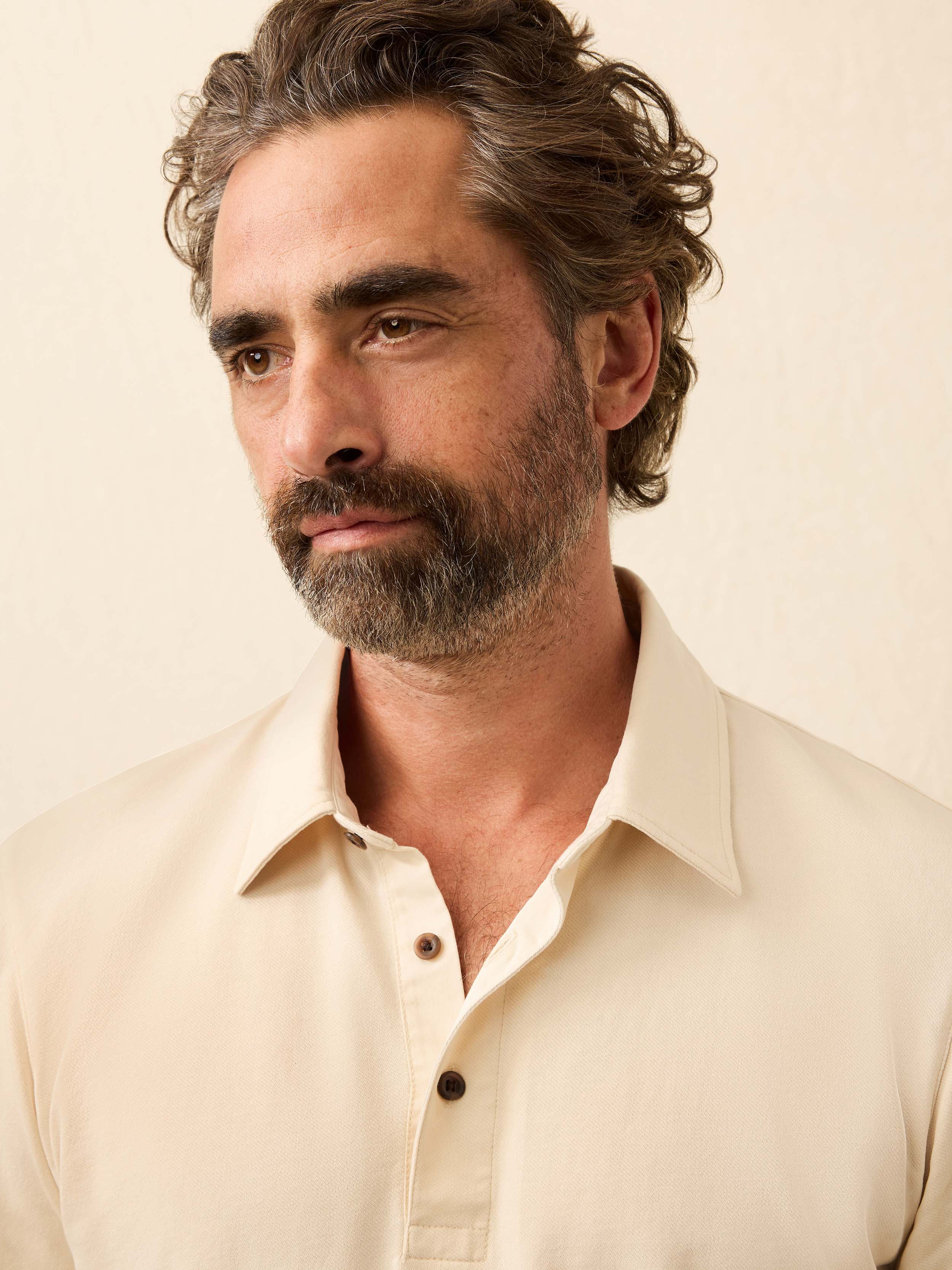 Long-Sleeve Twill Knit Polo - Coastal Cream - Image 2