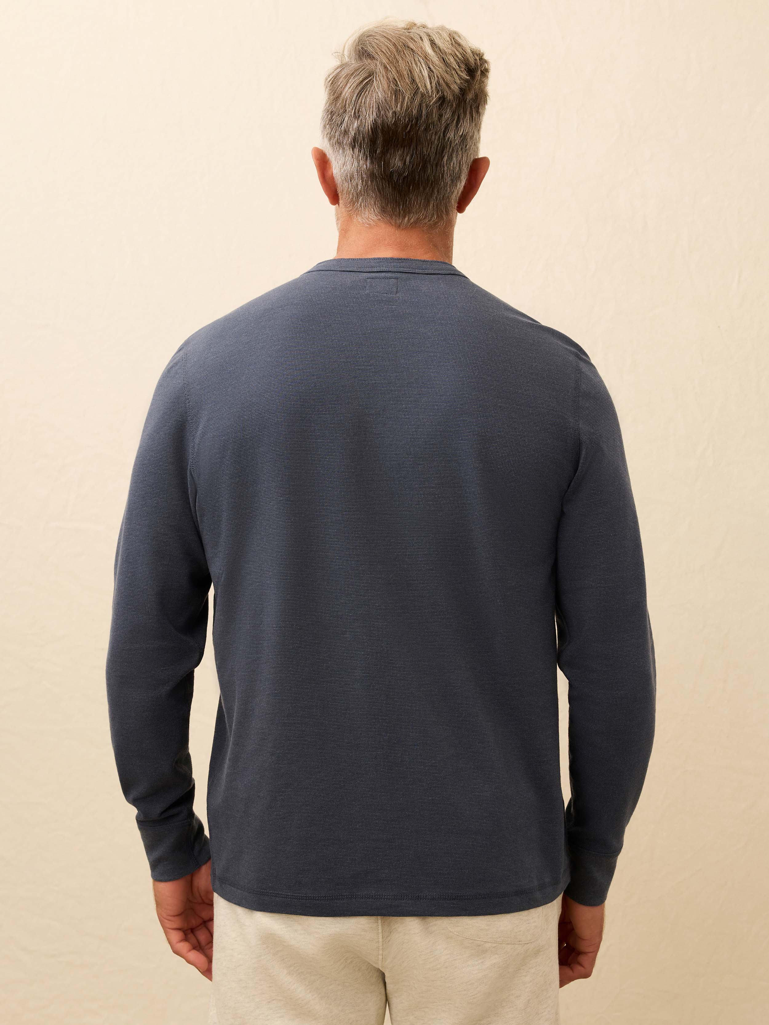 Long-Sleeve Waffle Henley - Blue Nights - Image 4