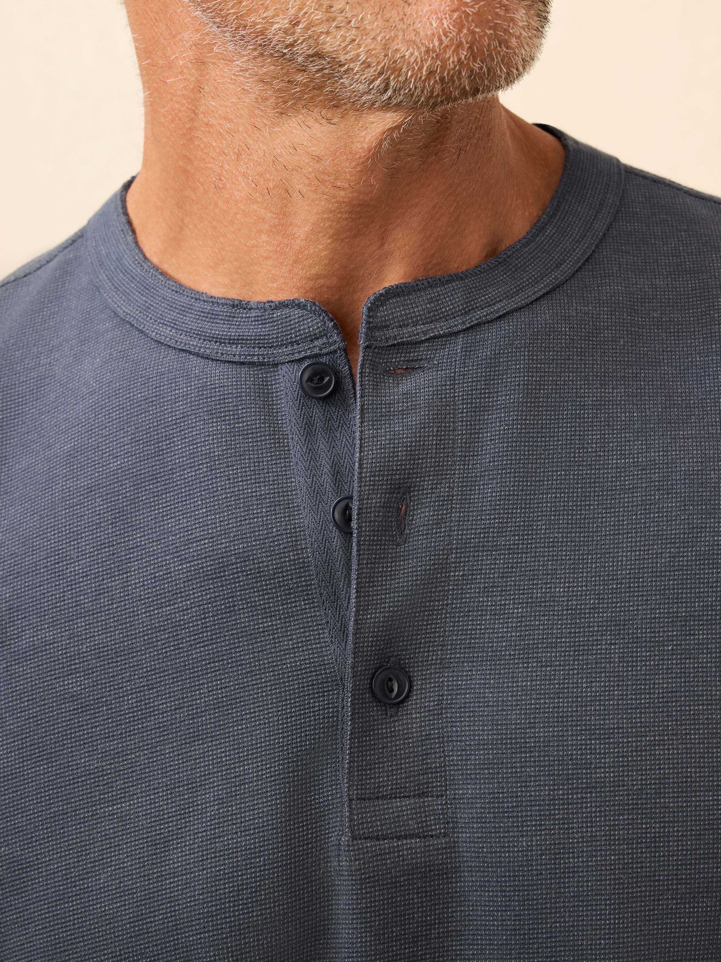 Long-Sleeve Waffle Henley - Blue Nights - Image 5