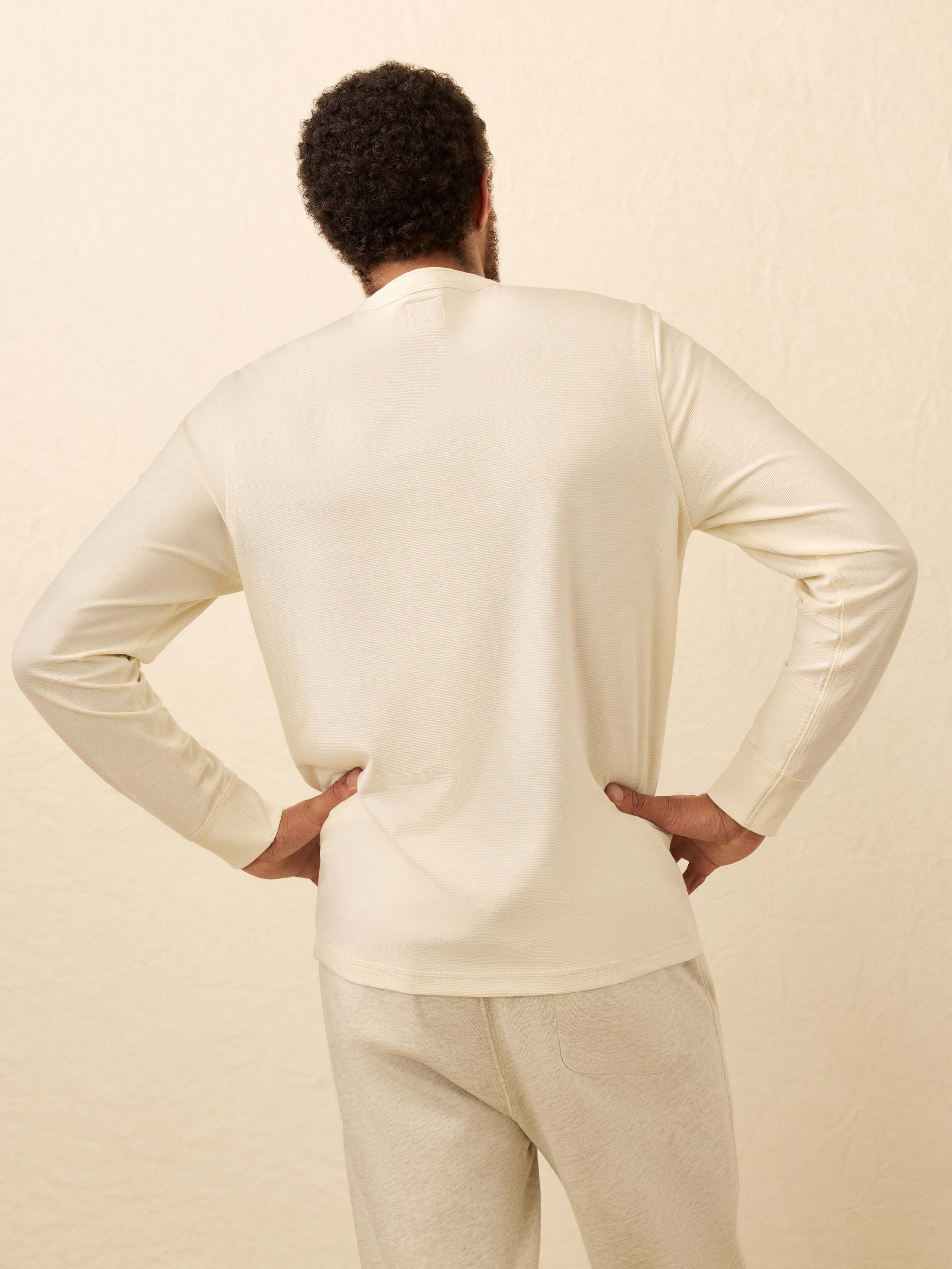Long-Sleeve Waffle Henley - Snow - Image 4