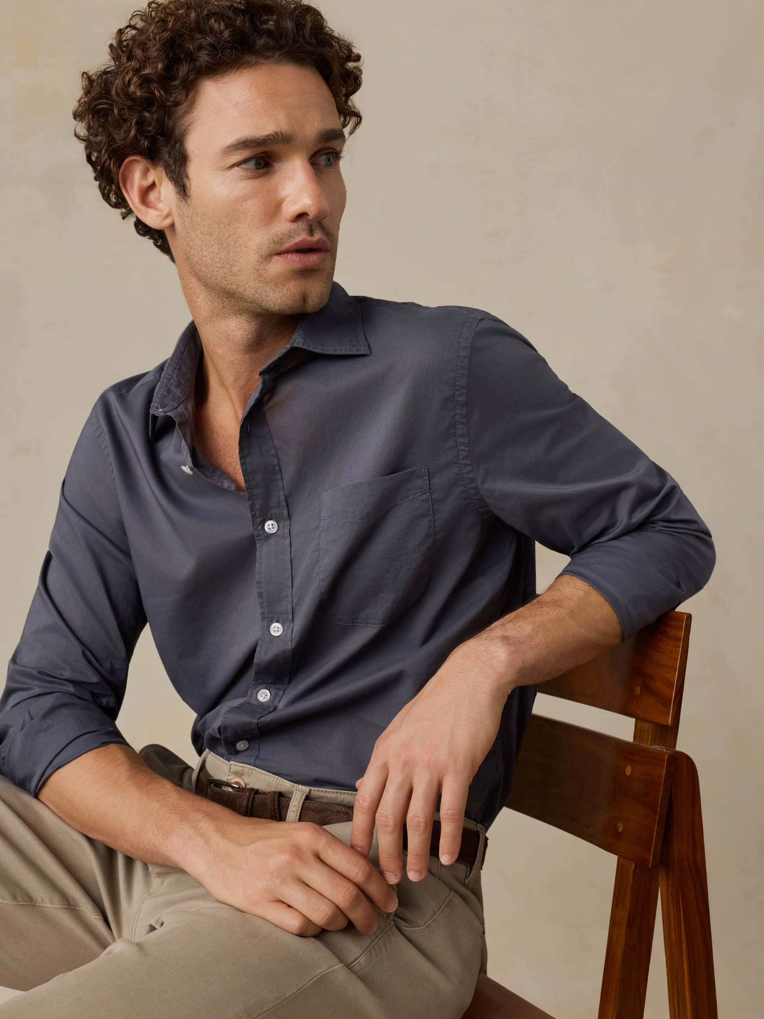 Long-Sleeve Weightless Cotton Shirt - Abyss Navy - Image 2