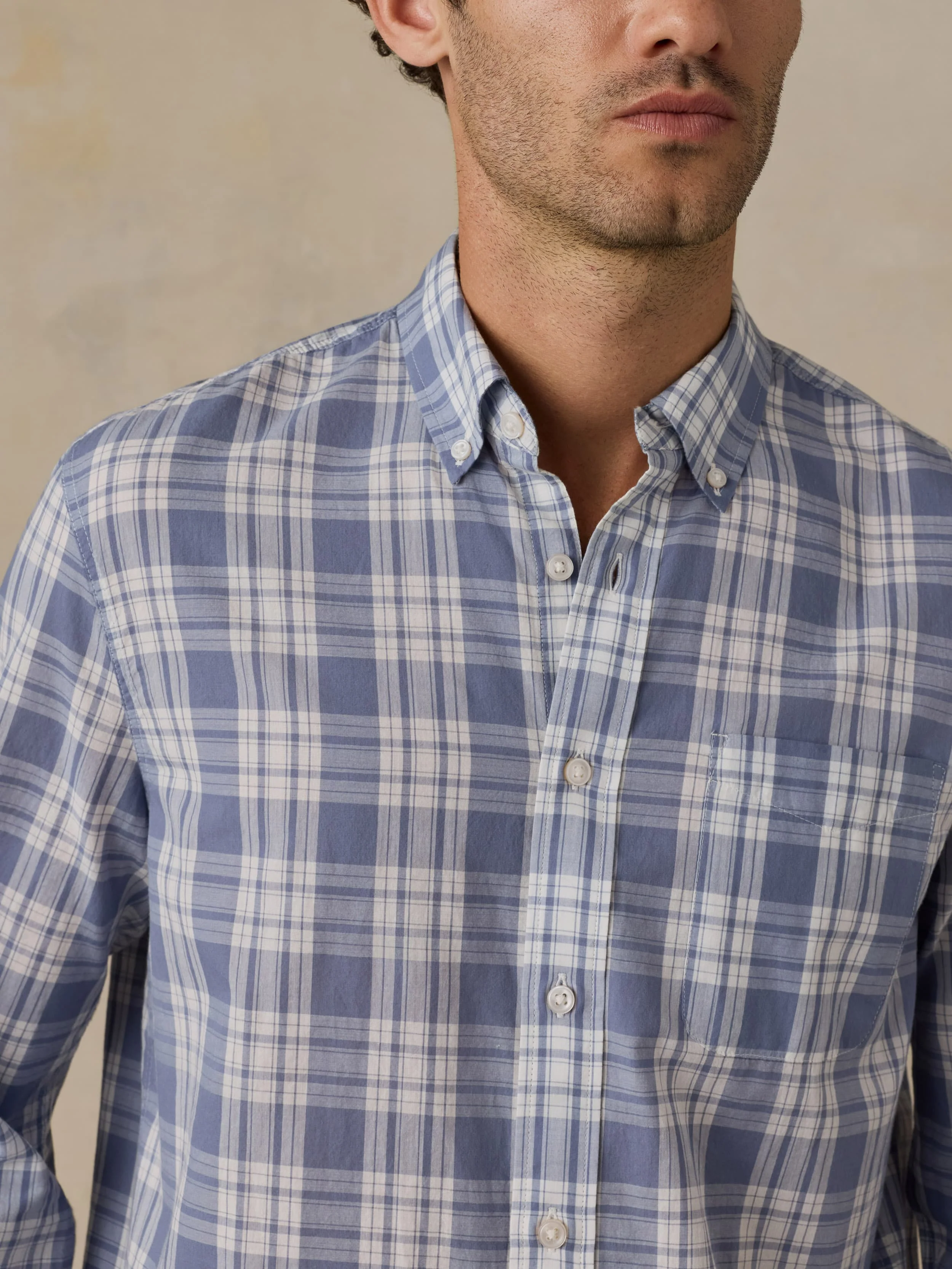 Long-Sleeve Weightless Cotton Shirt - Coastal Waters Plaid - Image 3