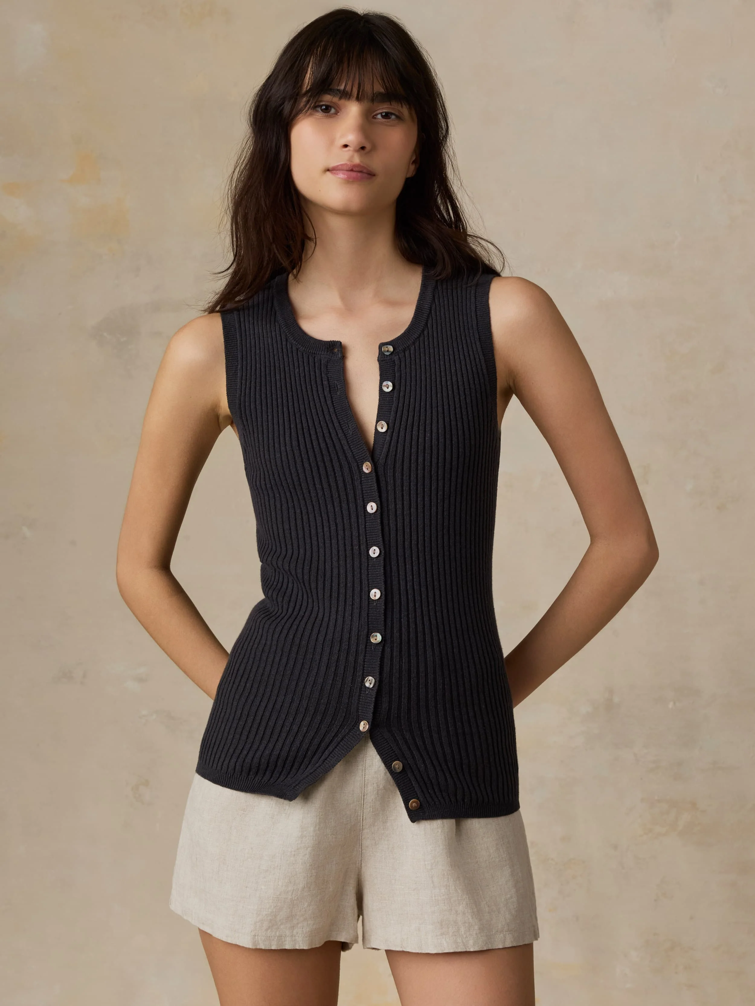 Miramar Linen Cami Cardigan - Washed Black - Image 2