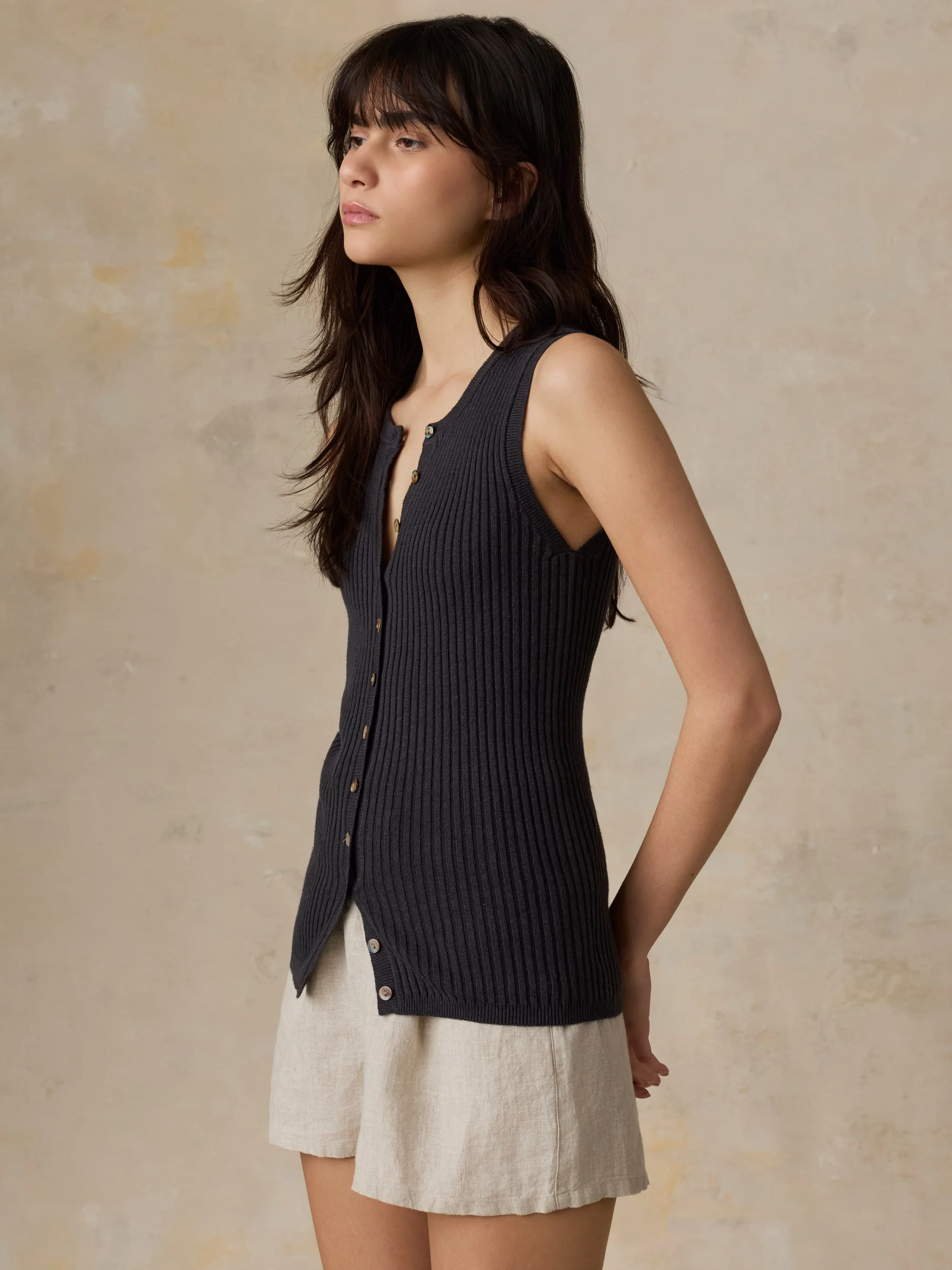 Miramar Linen Cami Cardigan - Washed Black - Image 4