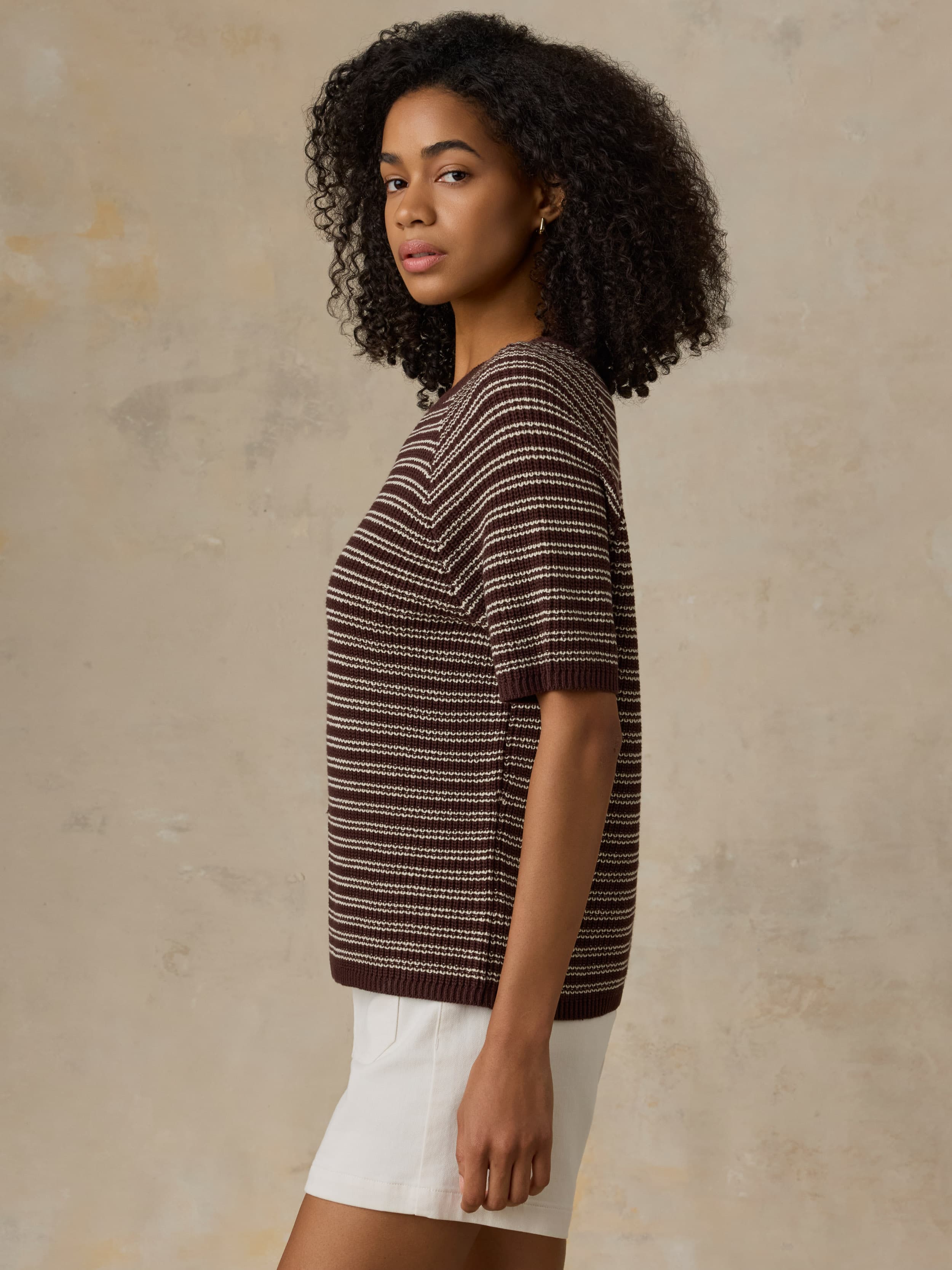 Miramar Linen Tee - Mocha Stripe - Image 3