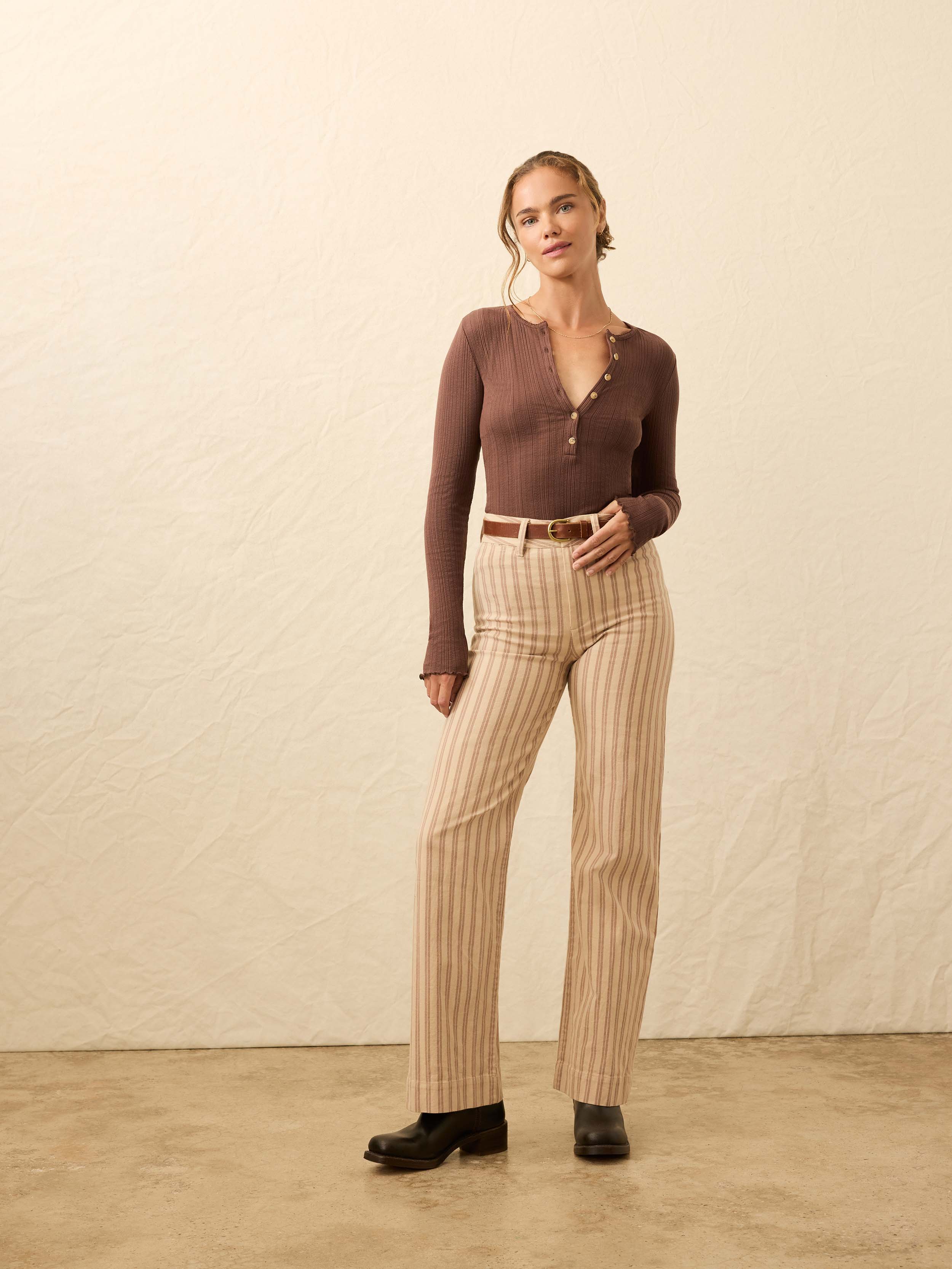 Paradise Pointelle Henley - Chocolate Brown - Image 5