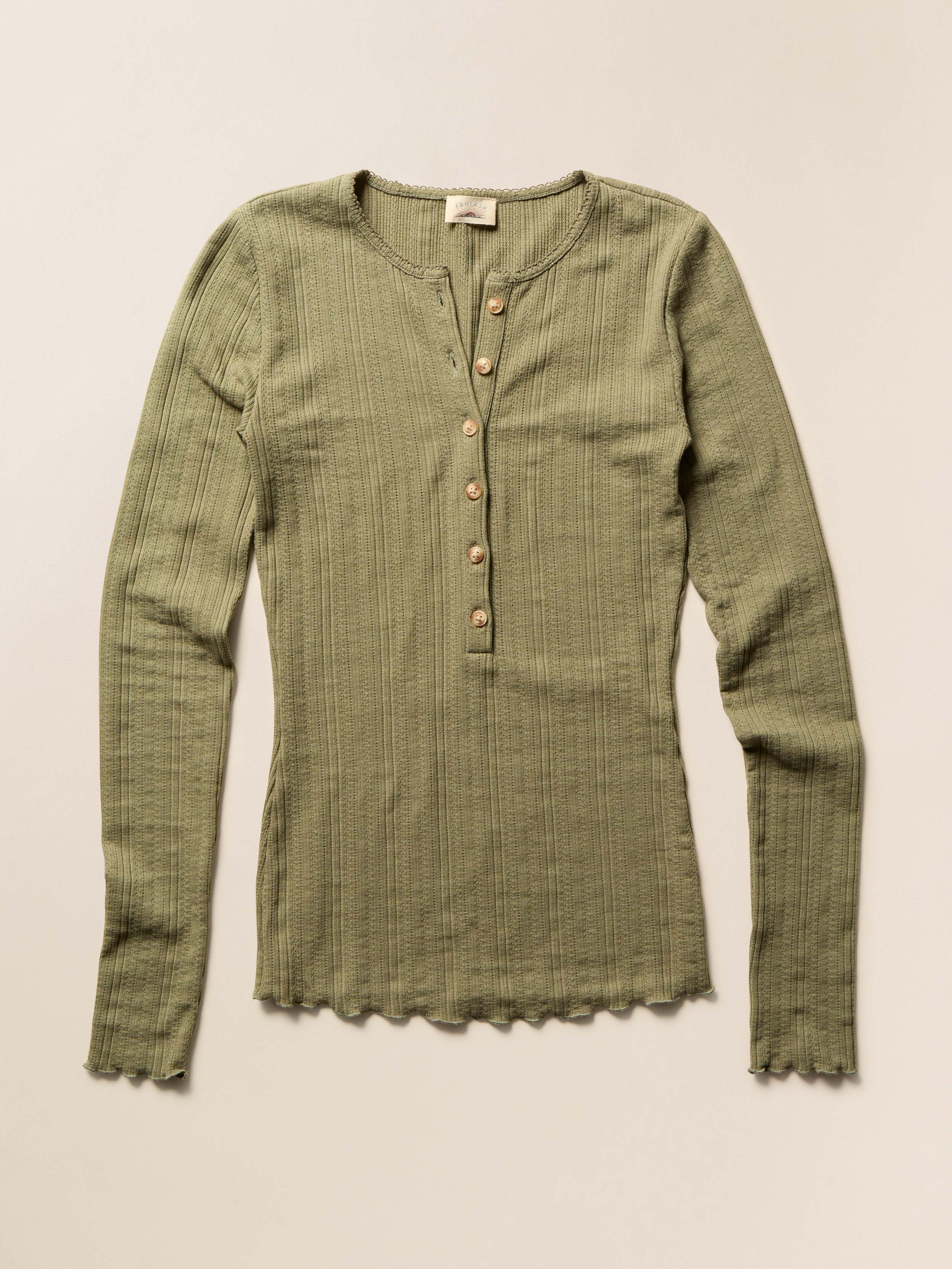 Paradise Pointelle Henley - Island Olive - Image 6