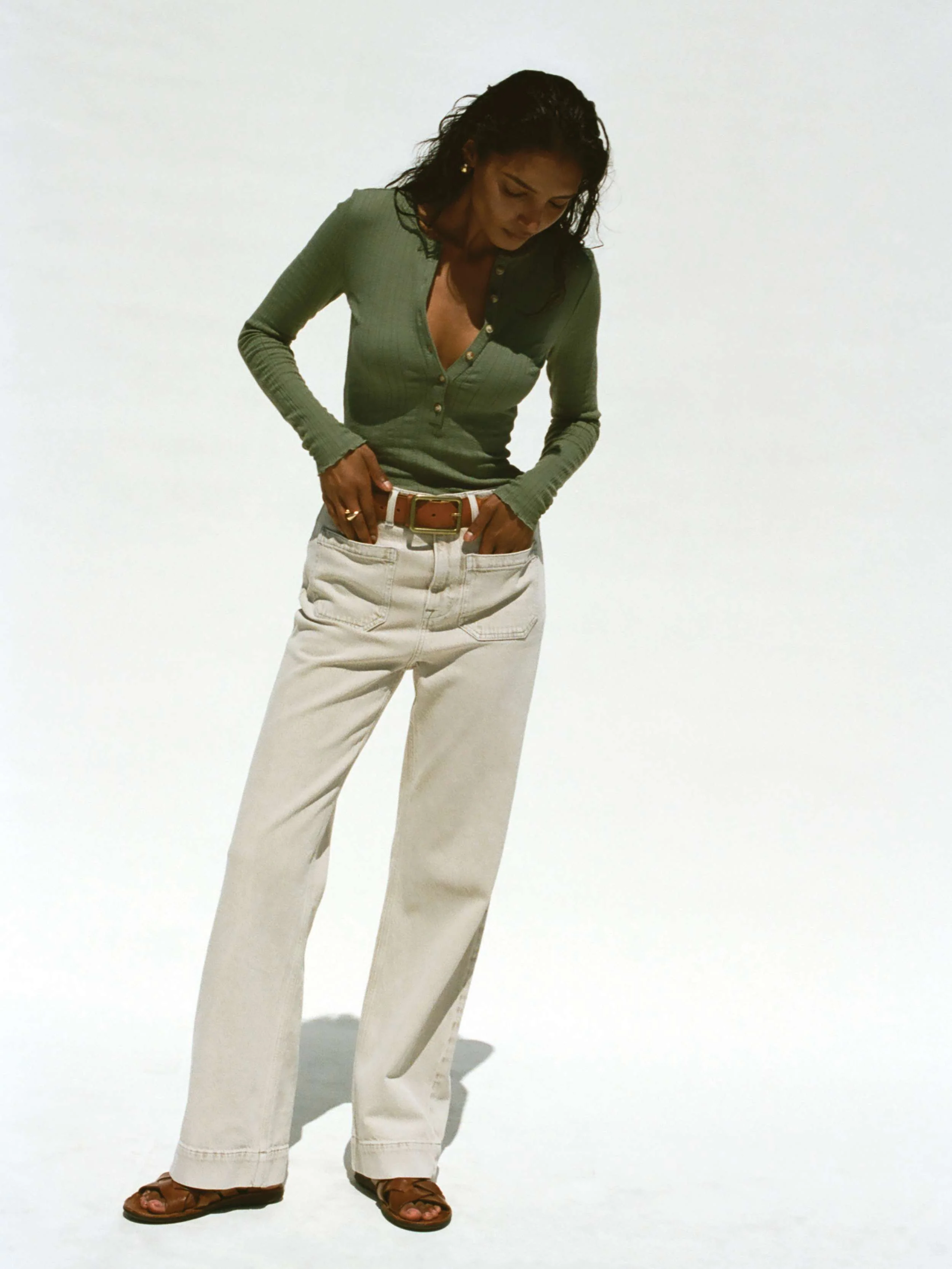 Paradise Pointelle Henley - Island Olive - Image 7